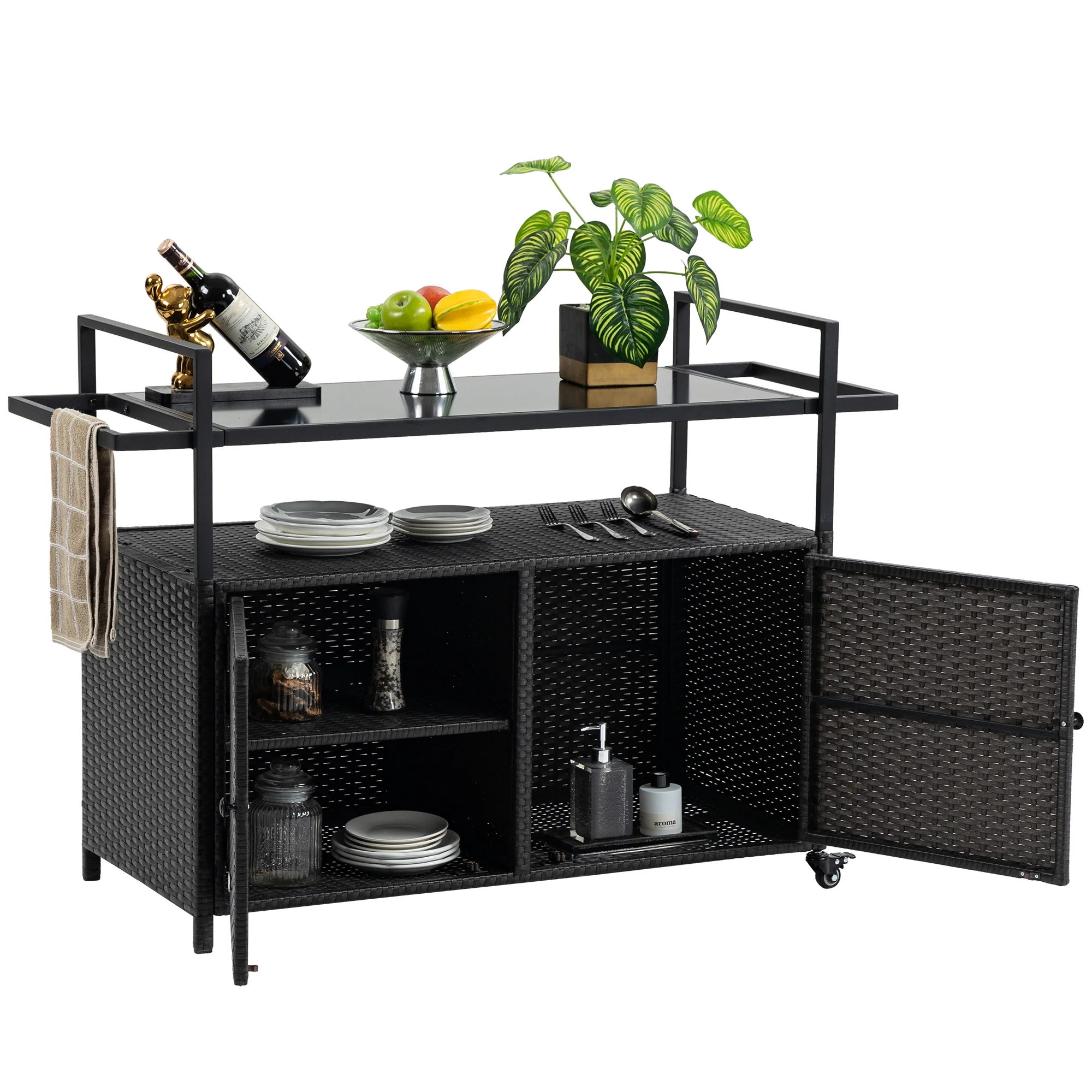 Walker Edison | Outdoor Wicker Bar Cart