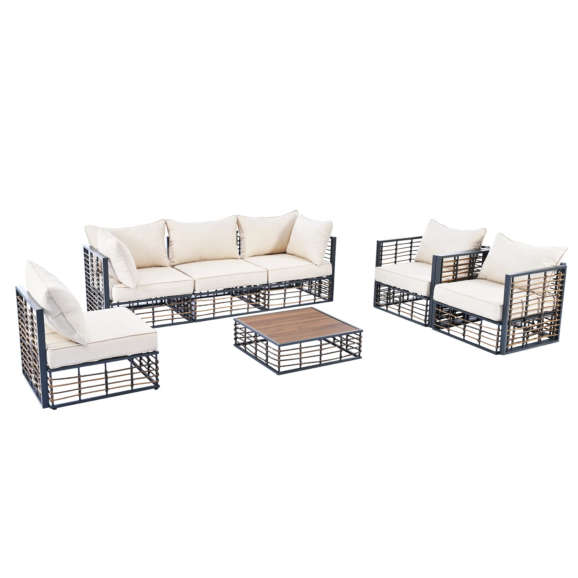 Walker Edison | Modern Minimalist 7-Piece Metal Outdoor Patio Sectional Sofa Set