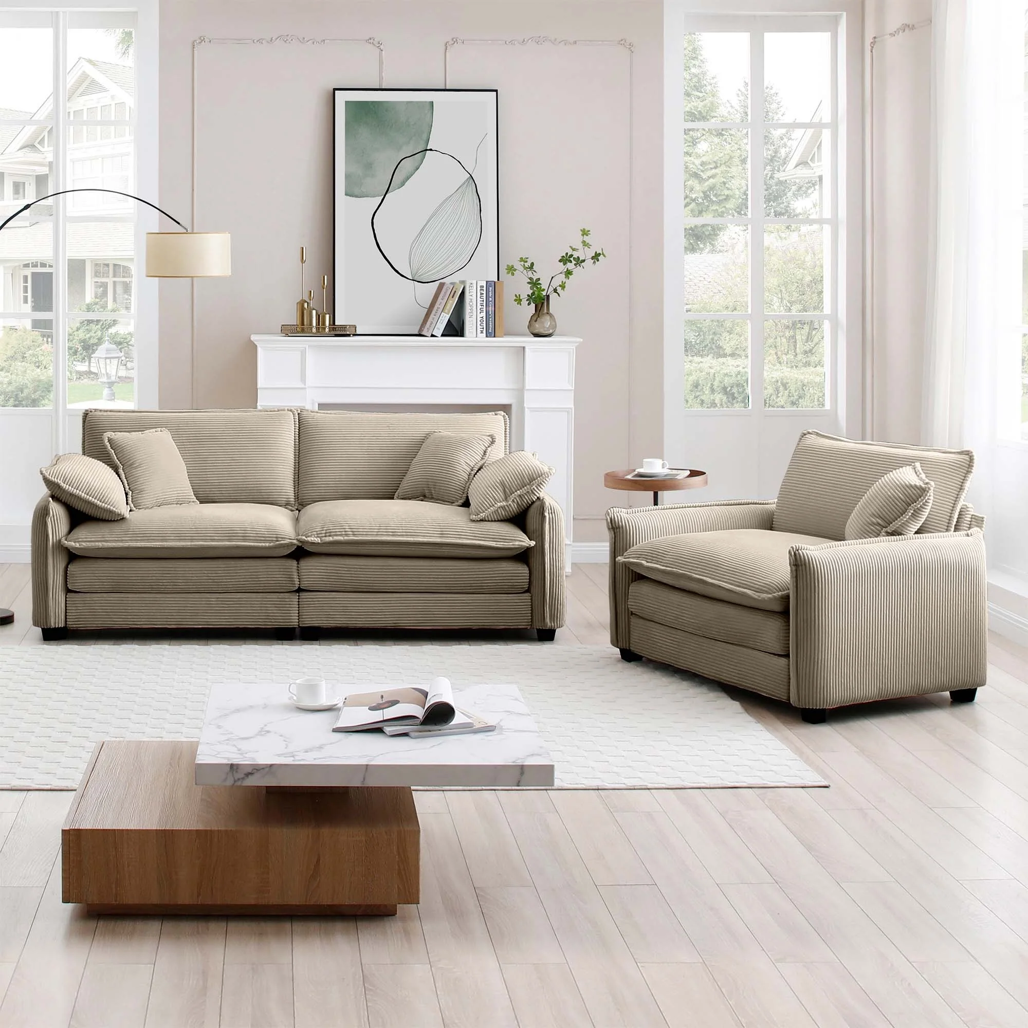 Walker Edison | Cloud Deep Seat Loveseat Sofa Set