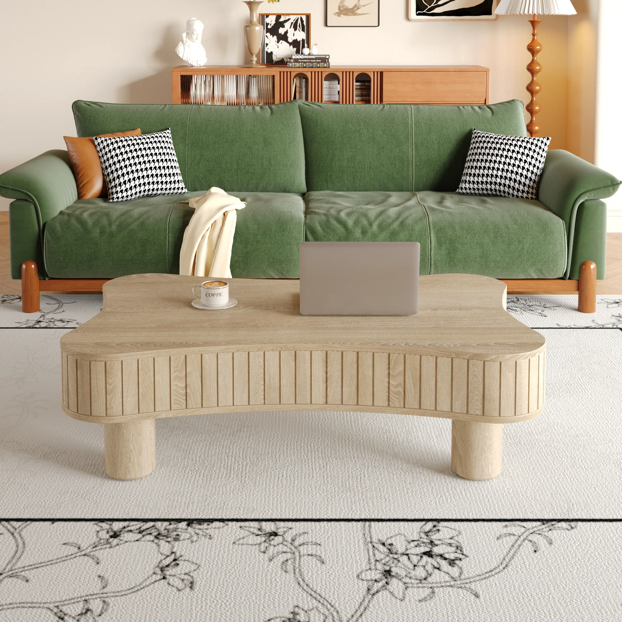 Walker Edison | Reeded Curve Design Lift Top Coffee Table and Desk