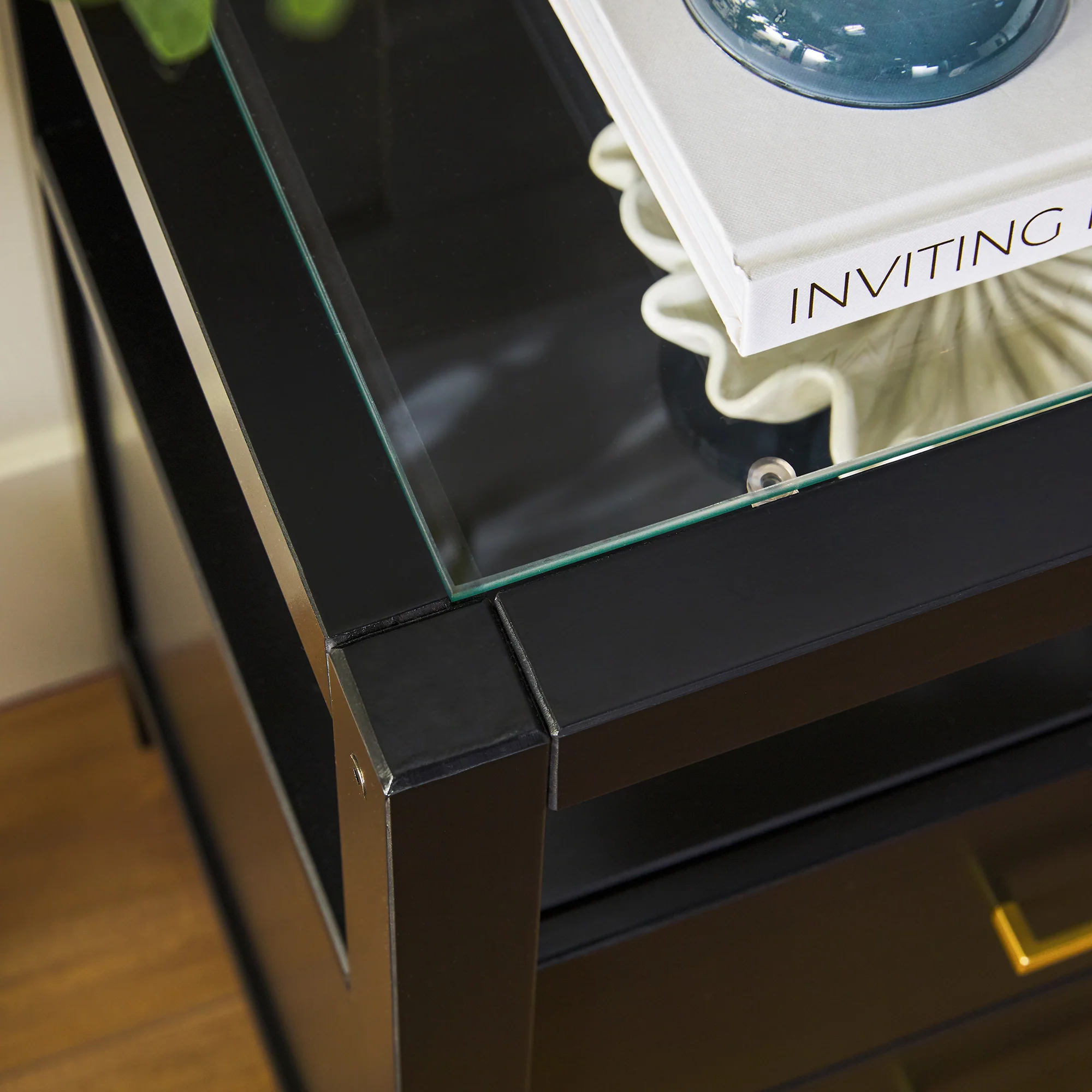 Isla Modern Easy Assembly Solid Wood 2-Drawer Nightstand Side Table with Glass Top