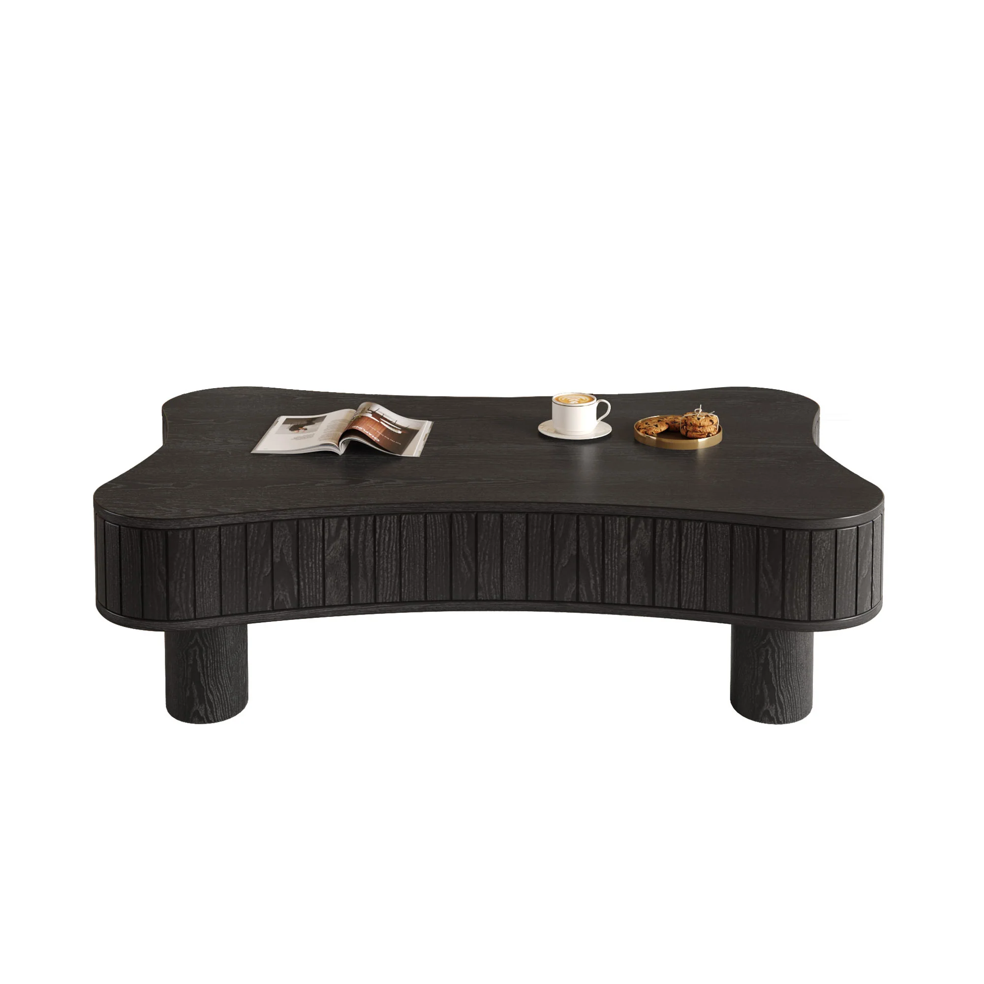 Walker Edison | Black Reeded Curve Design Lift Top Coffee Table and Desk