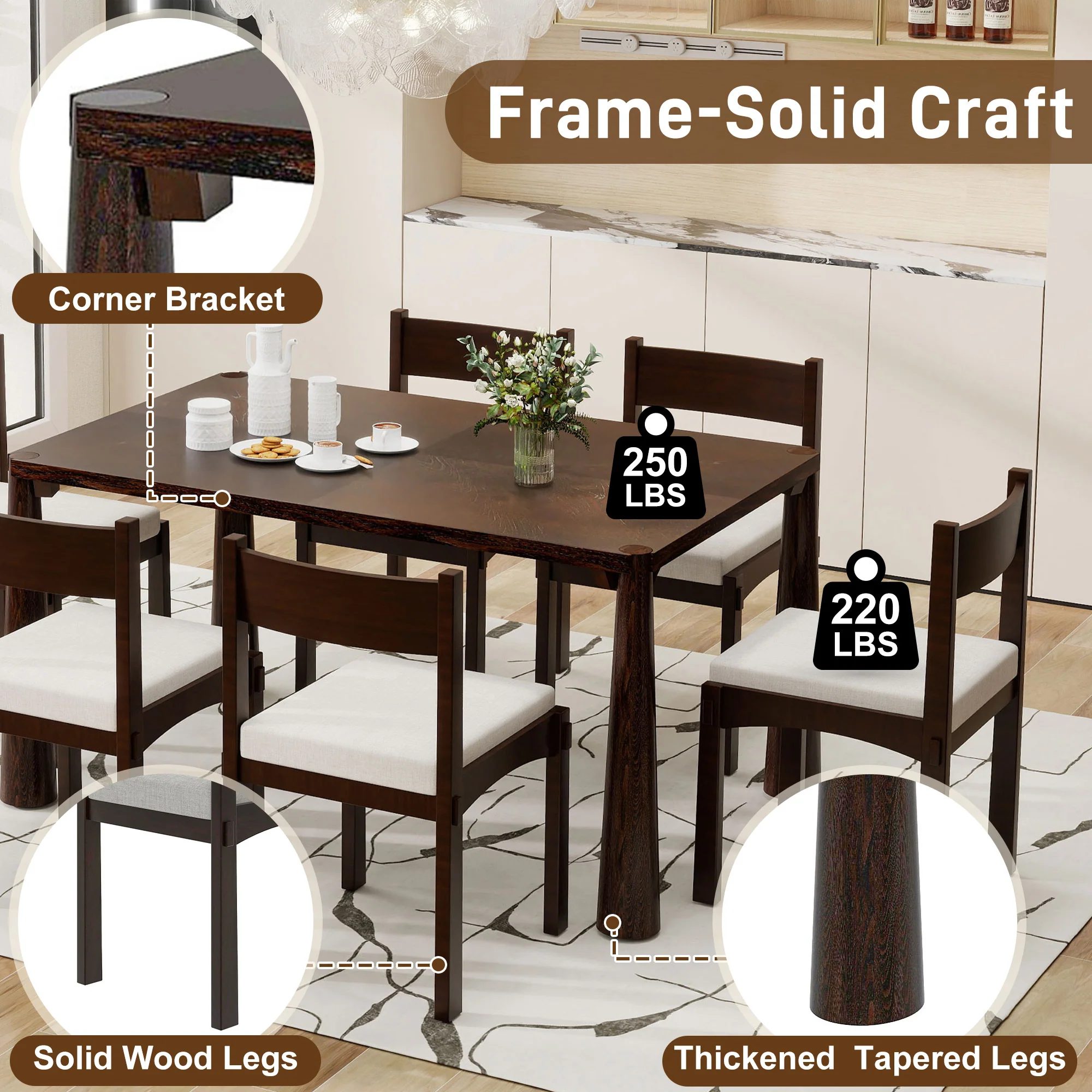 Walker Edison | Classic Modern 7-Piece Dining Table Set for 6