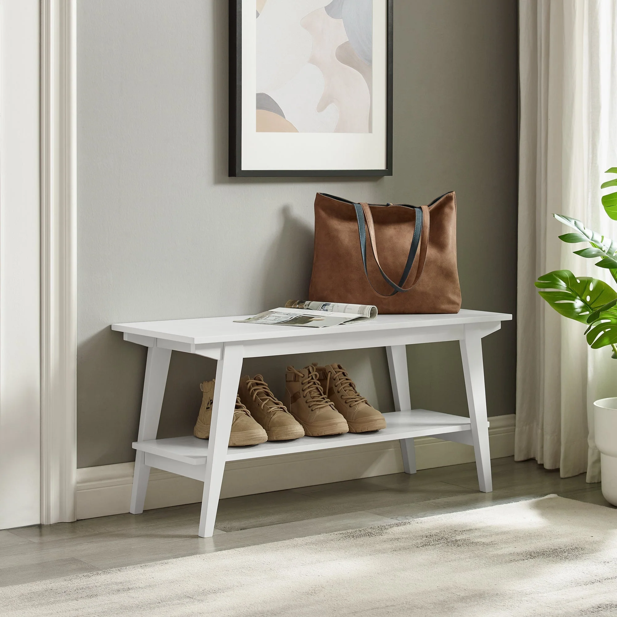 Kochi Minimalist Solid Wood Entry Bench with Lower Storage Shelf