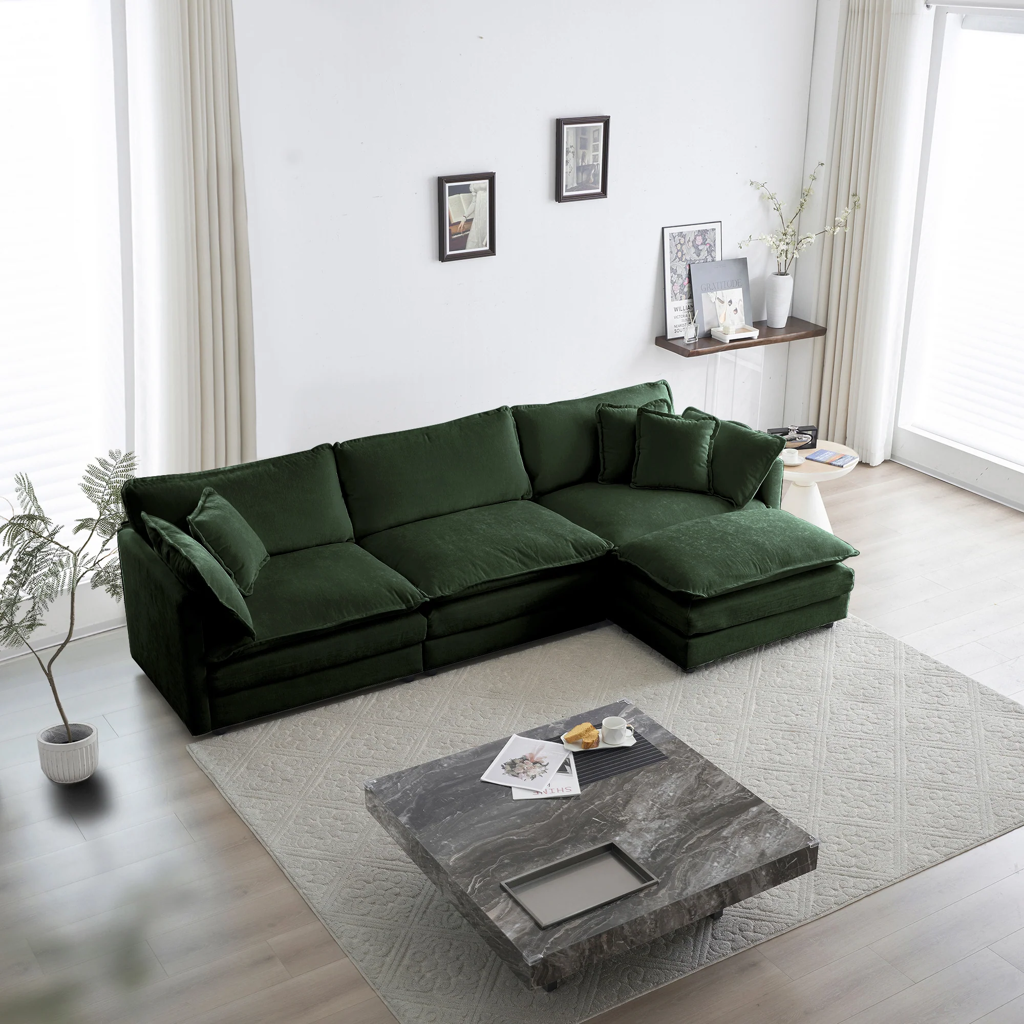 Walker Edison | Chenille Modular Cloud Couch with L-Shaped Sectional and Ottoman