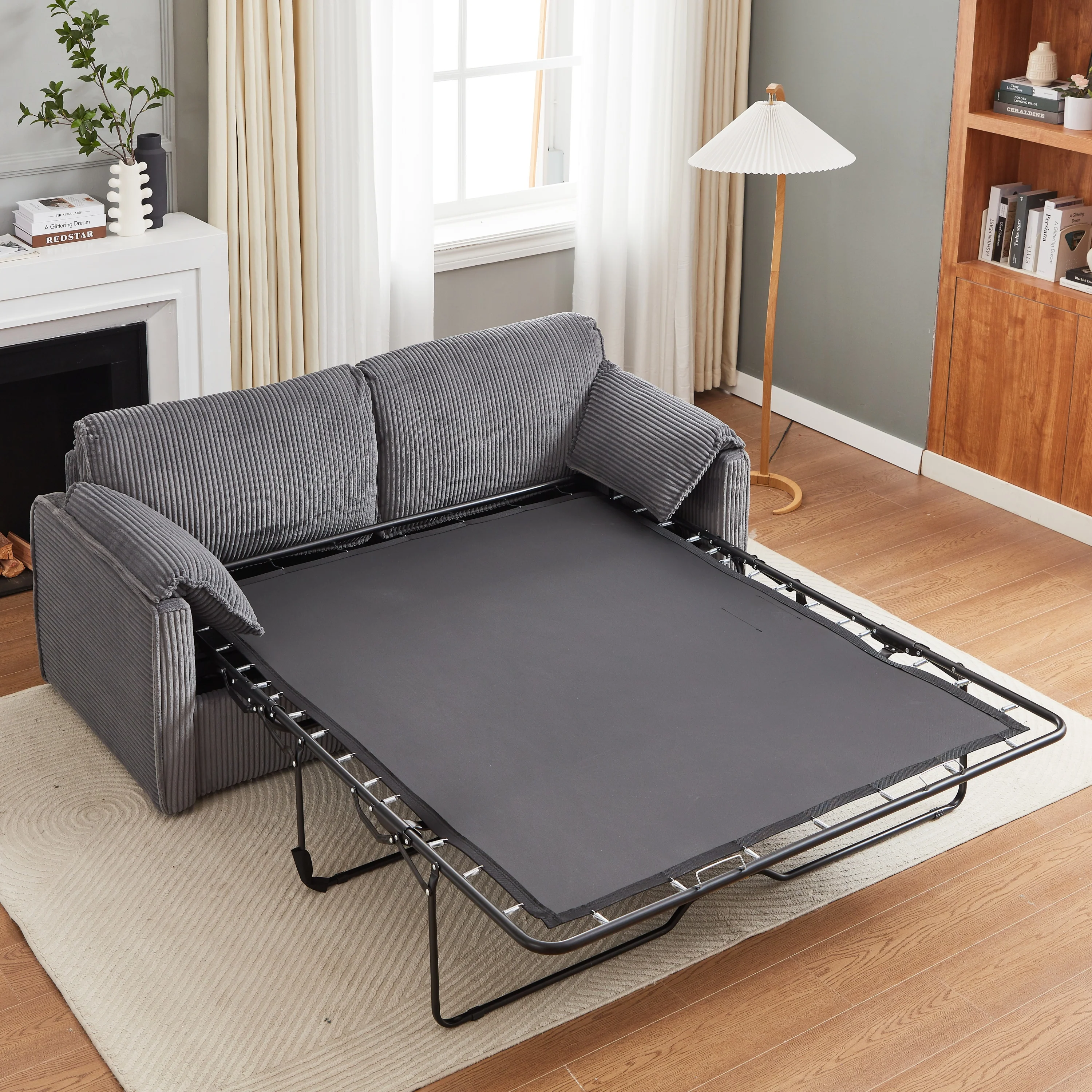 Walker Edison | Futon Grey Corduroy Pull Out Sleeper Sofa Bed