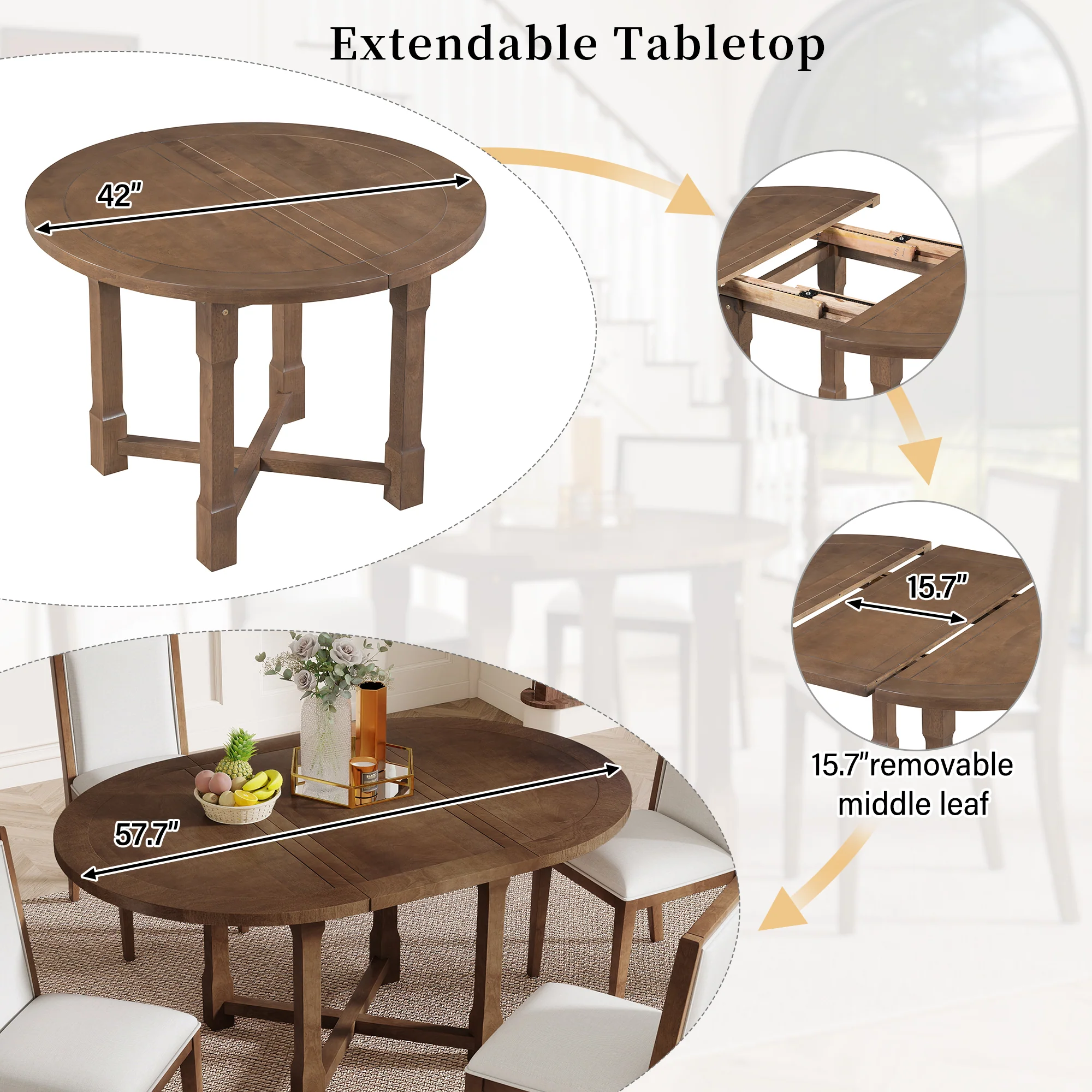 Walker Edison | Farmhouse Kitchen 5-Piece Extendable Dining Table Set for 4 with Upholstered Chair