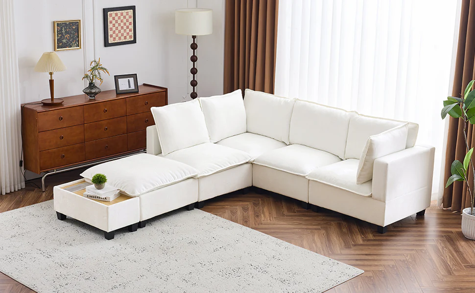 Walker Edison | Cloud Modular U-shaped Sectional Sofa with Ottoman and Coffee Table