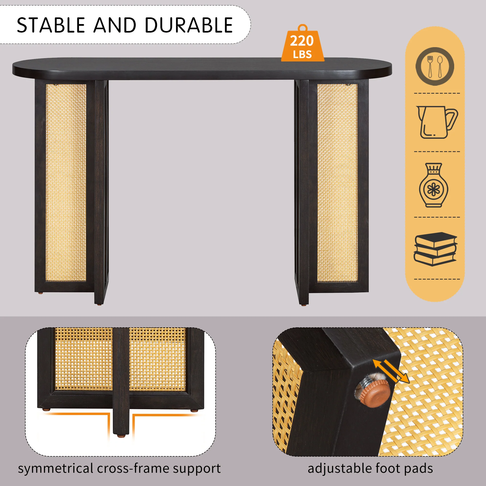 Walker Edison | Farmhouse Rattan Console Table Entryway Table