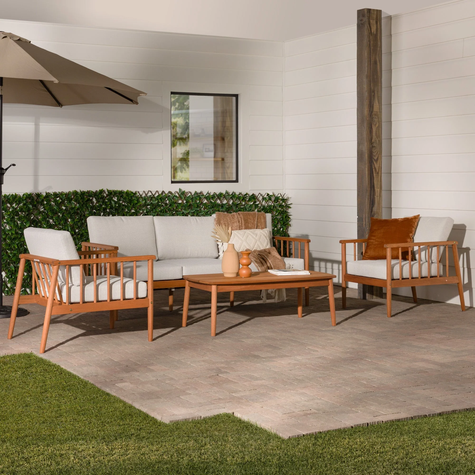 Circa Modern 4-Piece Solid Wood Spindle Patio Chat Set