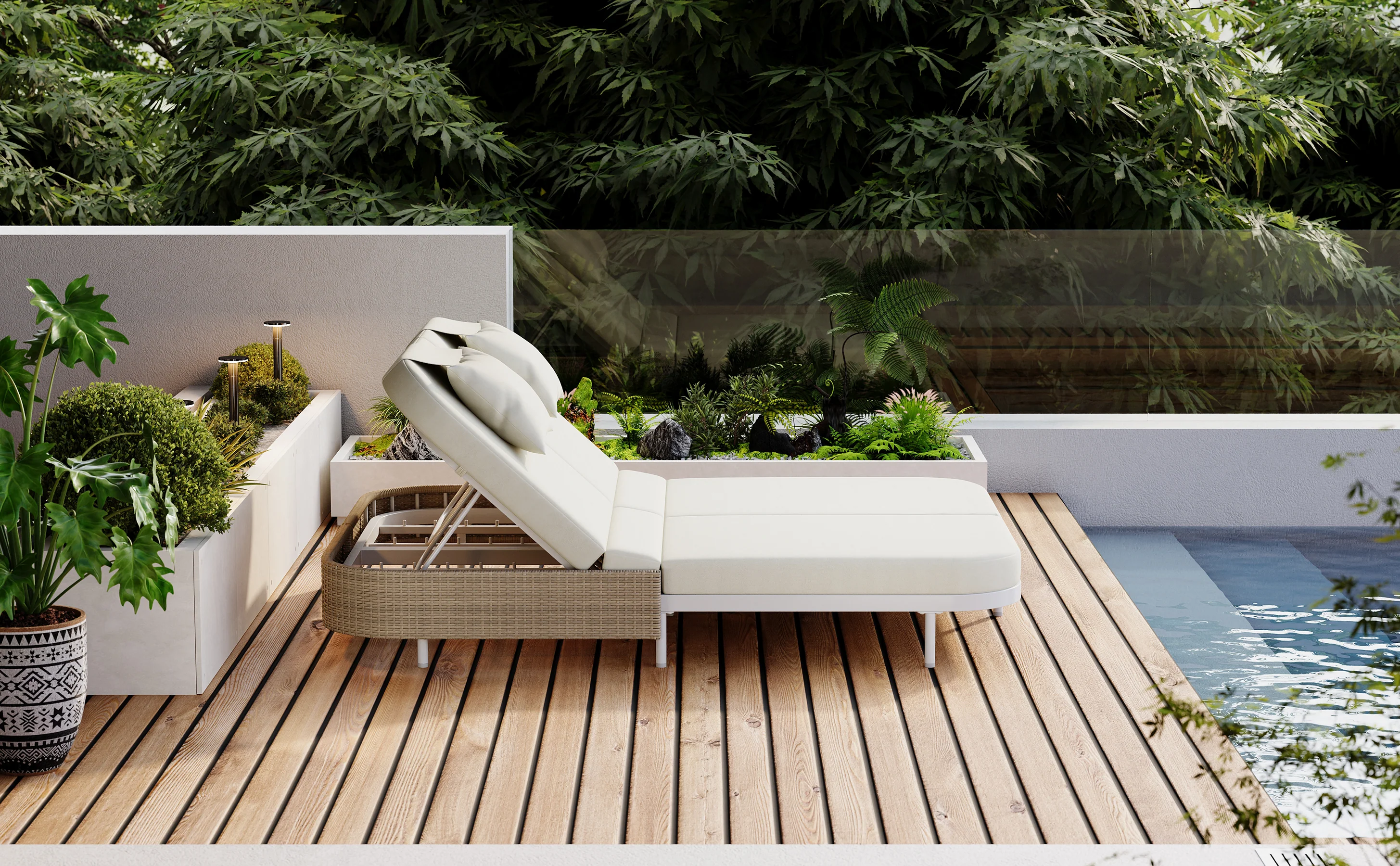 Walker Edison | Minimalist Outdoor Patio Rattan Adjustable Daybed