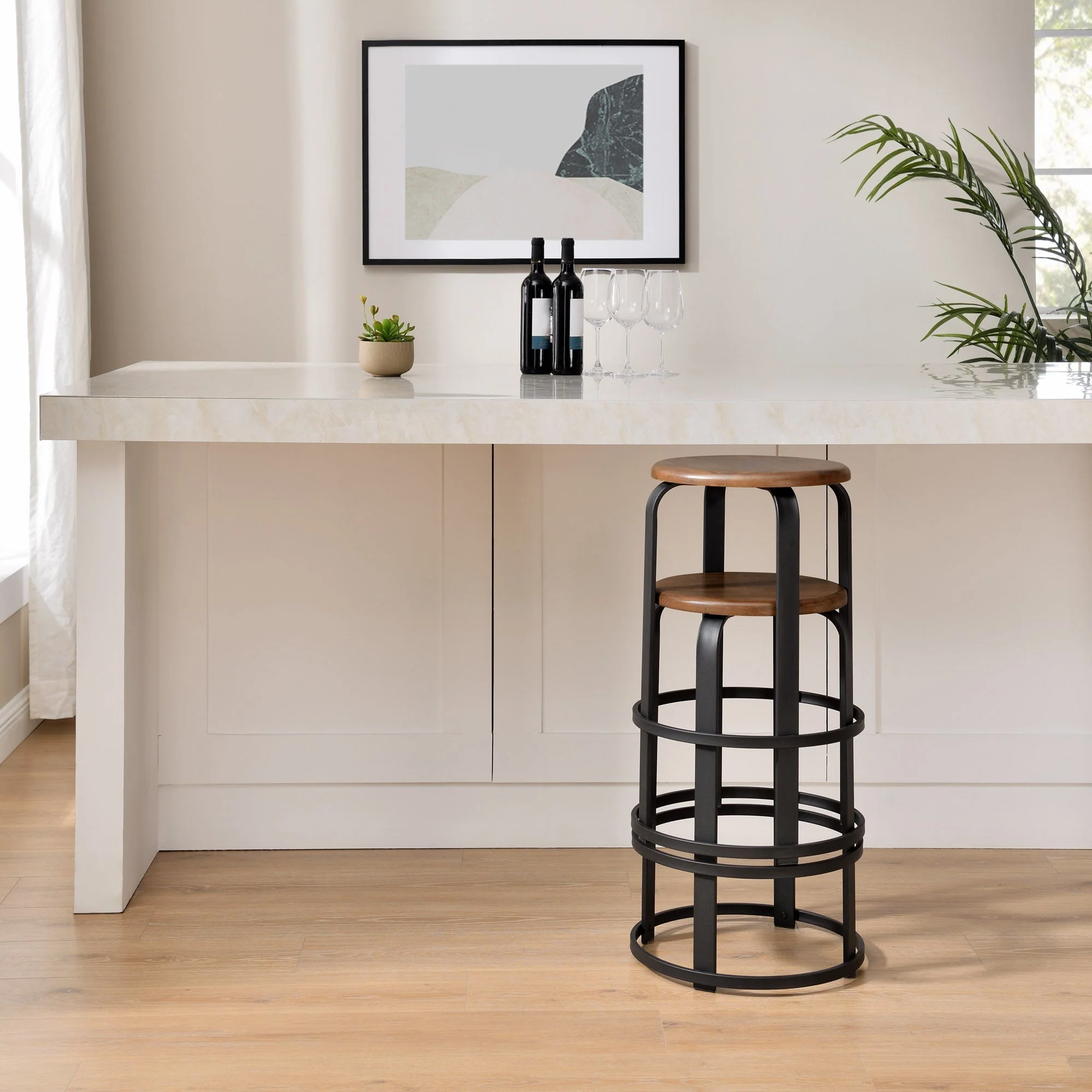 Colton 26 2-Piece Metal and Wood Round Kitchen Bar Stool