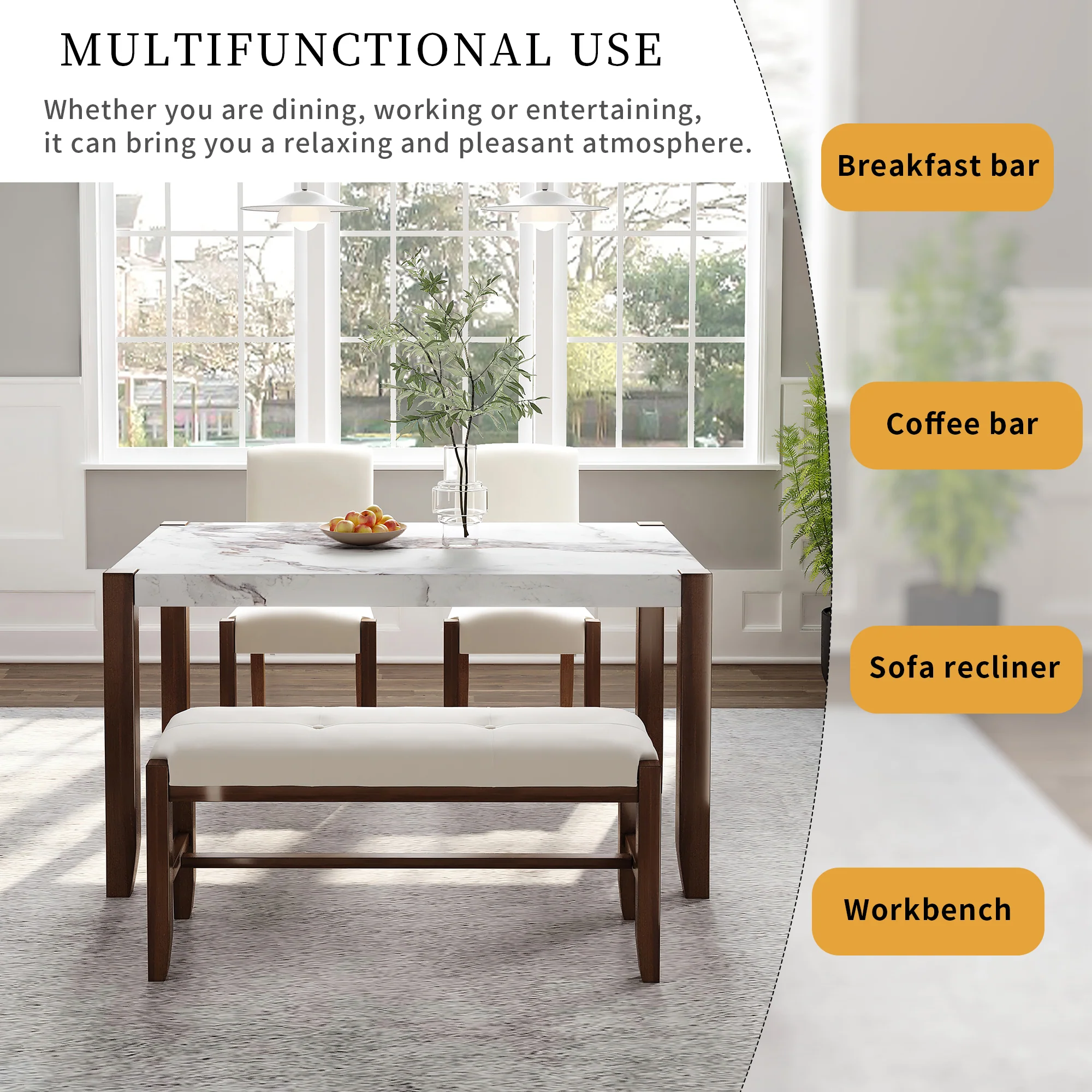 Walker Edison | Faux Marble 4-Piece Modern 46' Dining Set