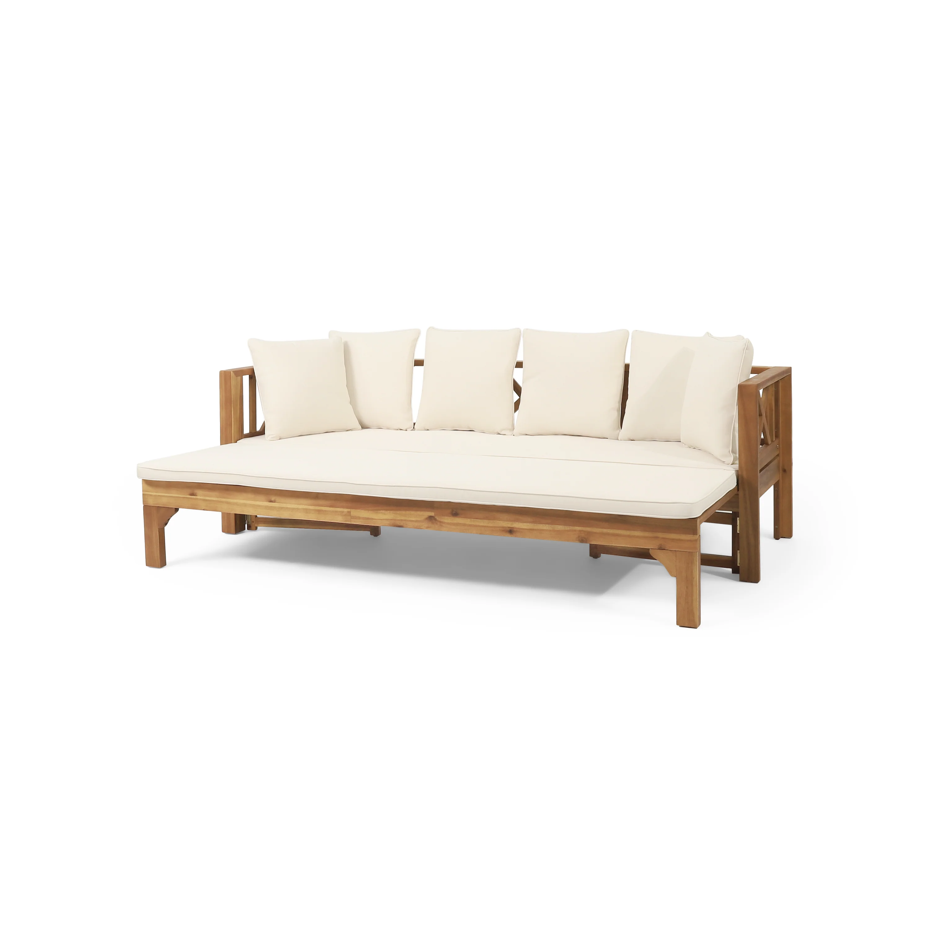 Walker Edison | Acacia Wood Outdoor Extendable Sofa into Daybed