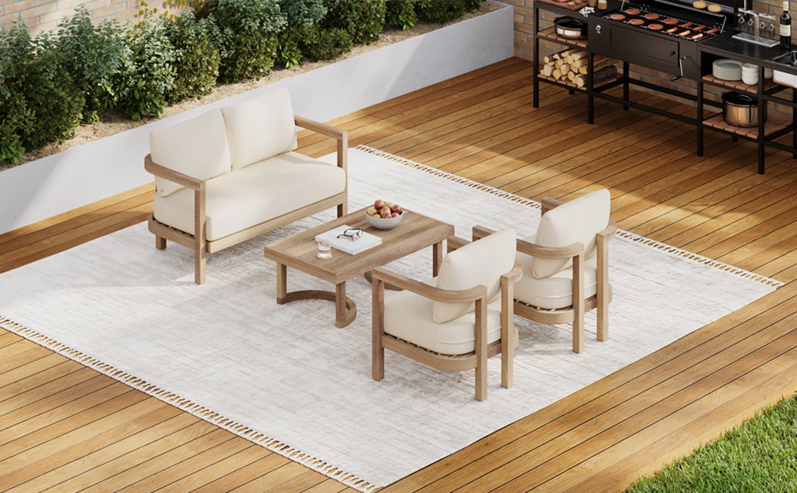 Walker Edison | 4-Pieces Acacia Wood Patio Furniture Set