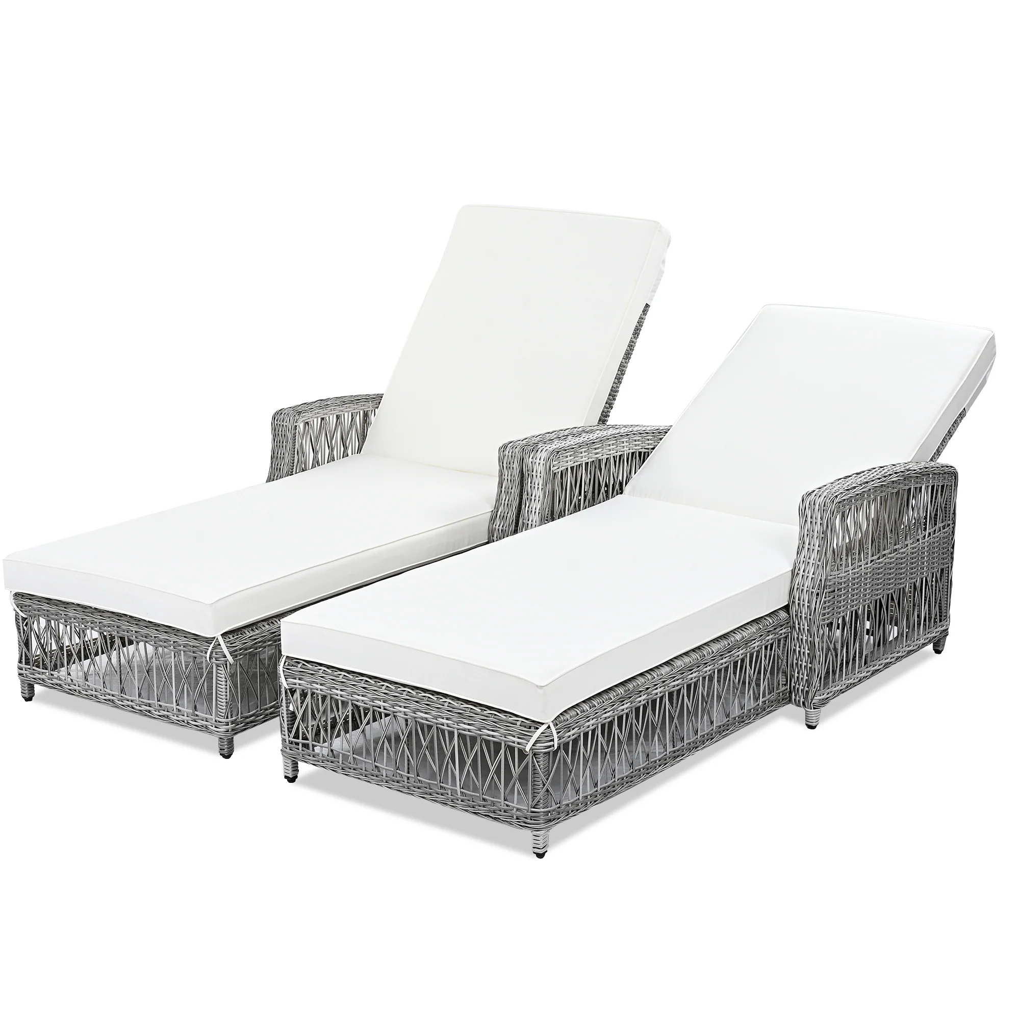 Walker Edison | Outdoor Wicker 2 Piece Lounge Reclining Chairs with Cushions