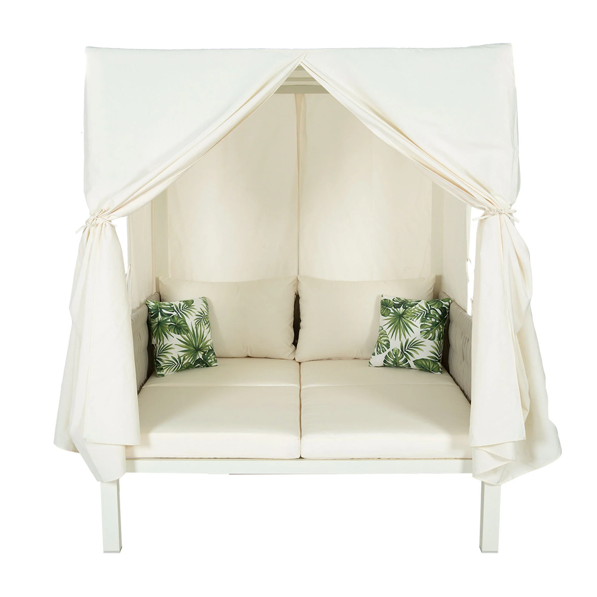 Walker Edison | Posh Outdoor Patio Sunbed with Curtains