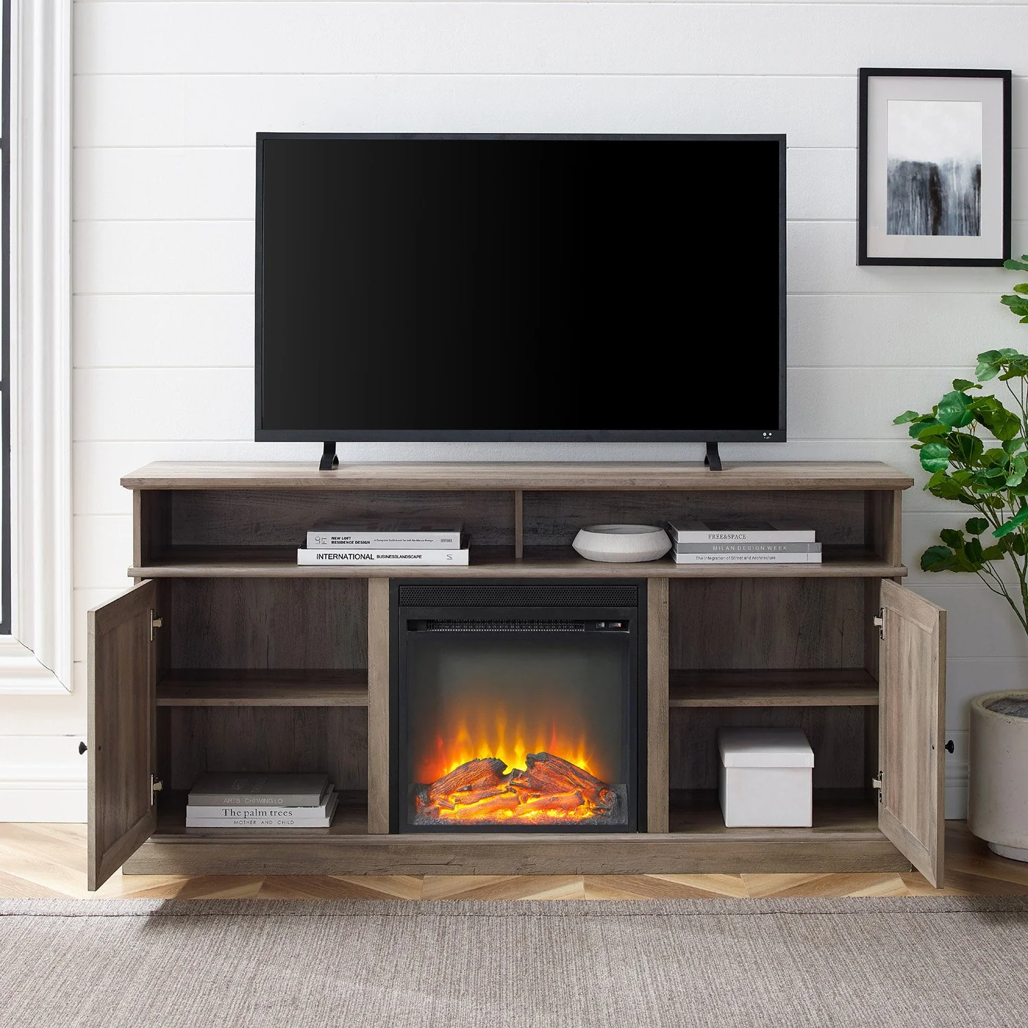 Cherrington Barn Door Fireplace TV Stand