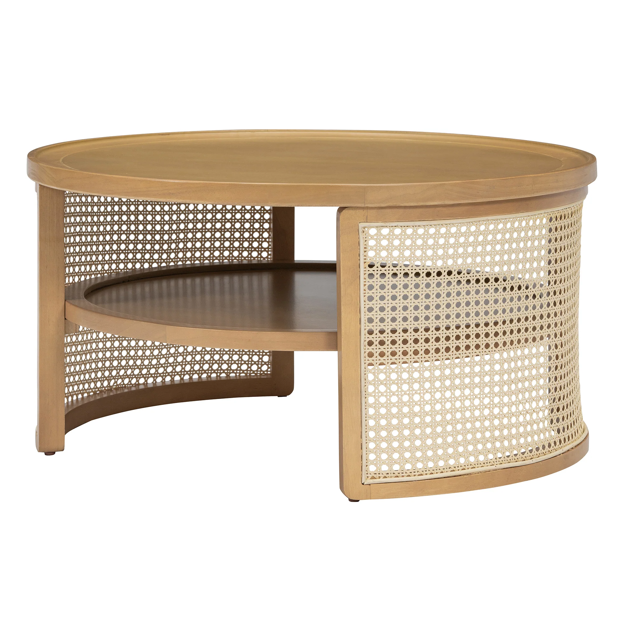 Walker Edison | Tiered Round Rattan Coffee Table with Storage