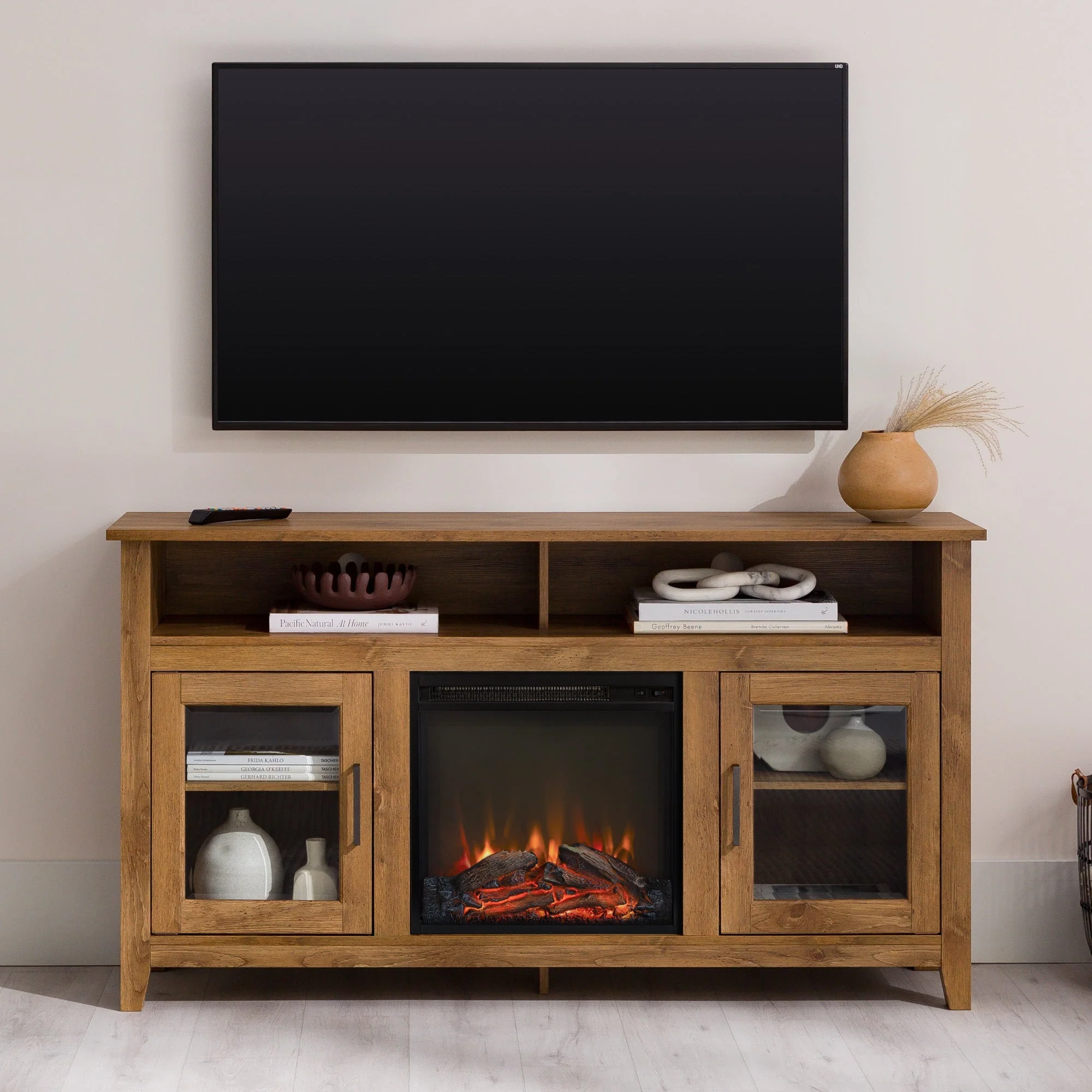 Wasatch 58 Transitional Fireplace Glass Wood TV Stand