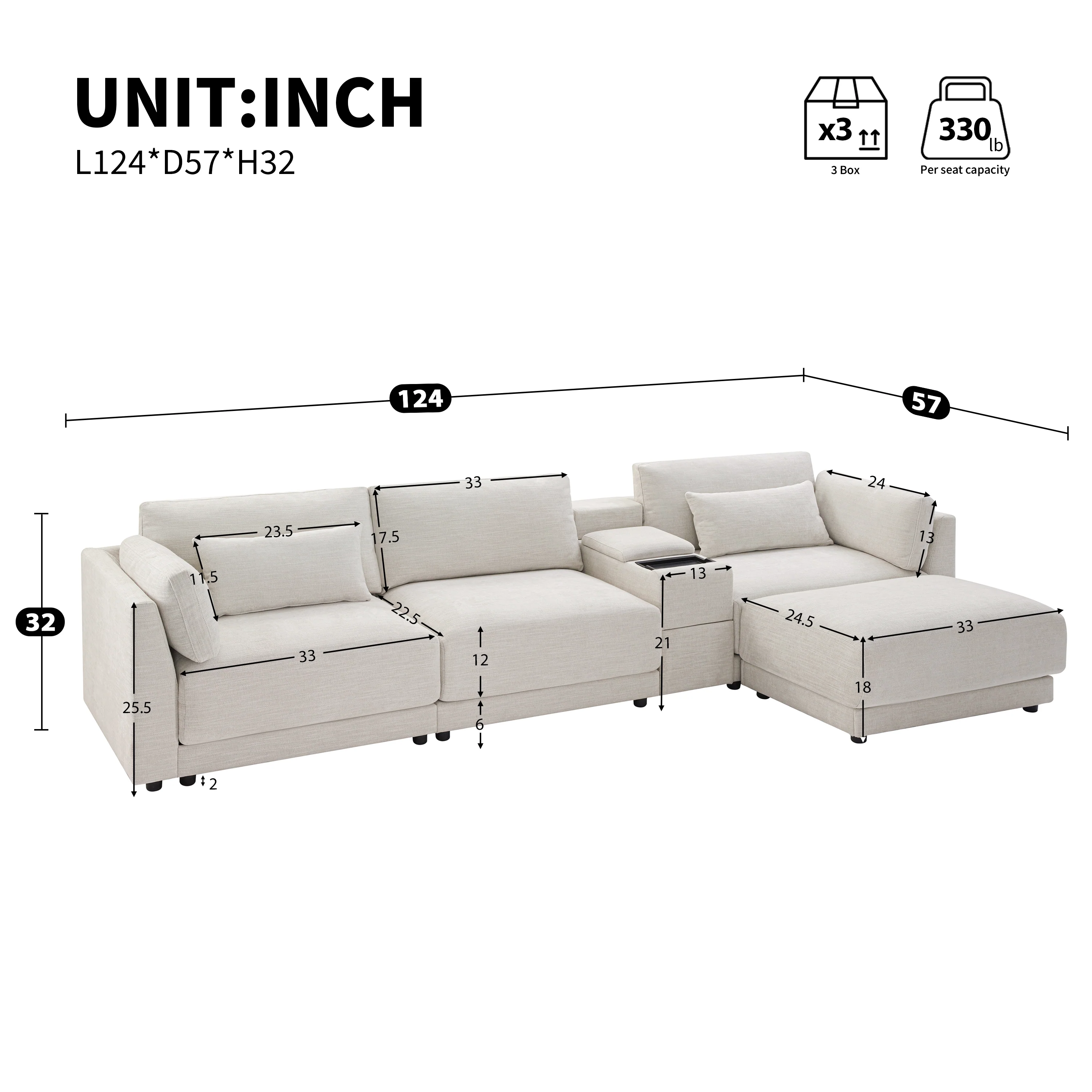 Walker Edison | Chenille Sectional Sofa with Storage Console