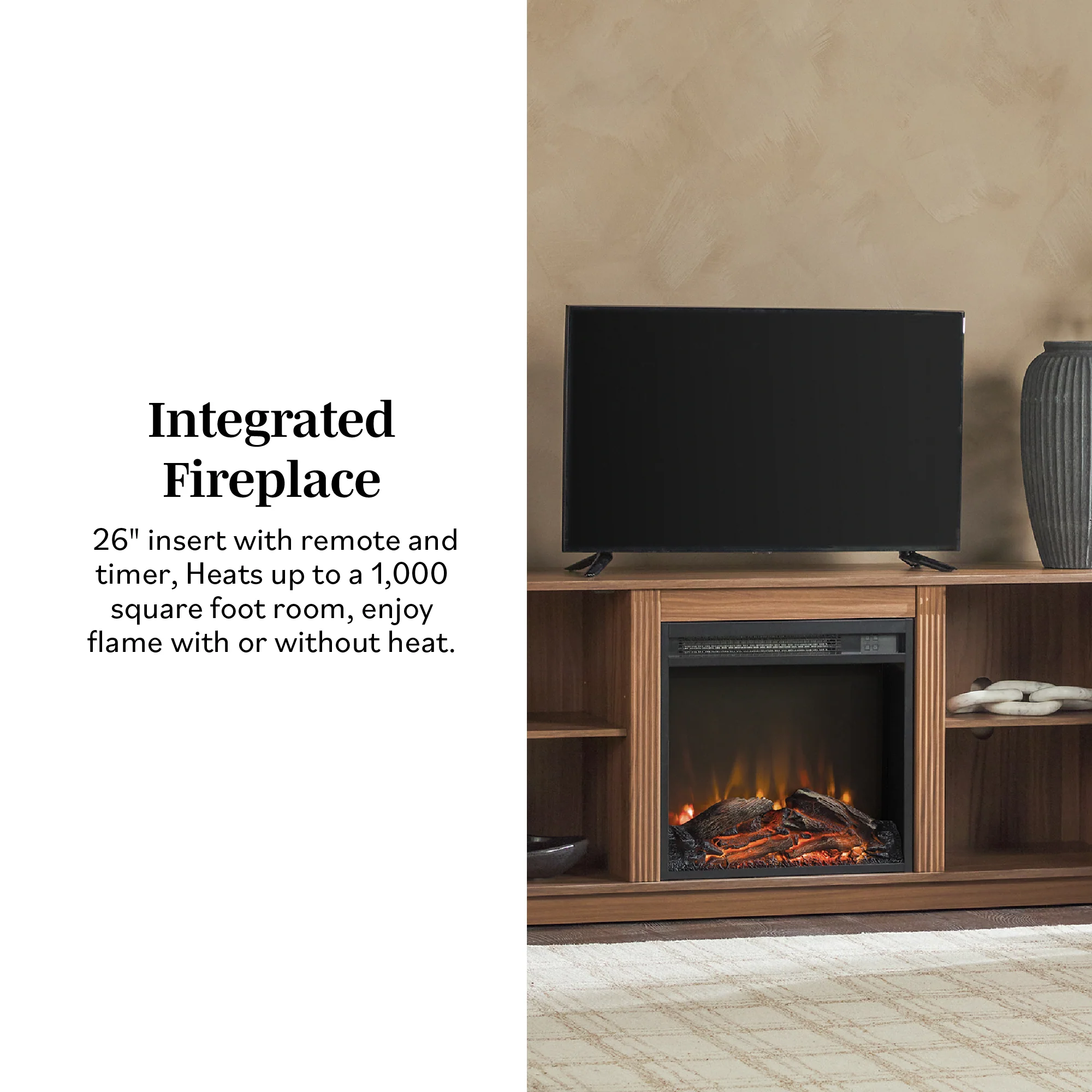 Chloe Modern Scandinavian Reeded Fireplace TV Stand in 2 Sizes