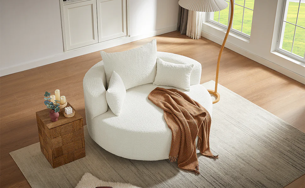 Walker Edison | 360° Swivel Accent Round Sofa Chair with Pillows