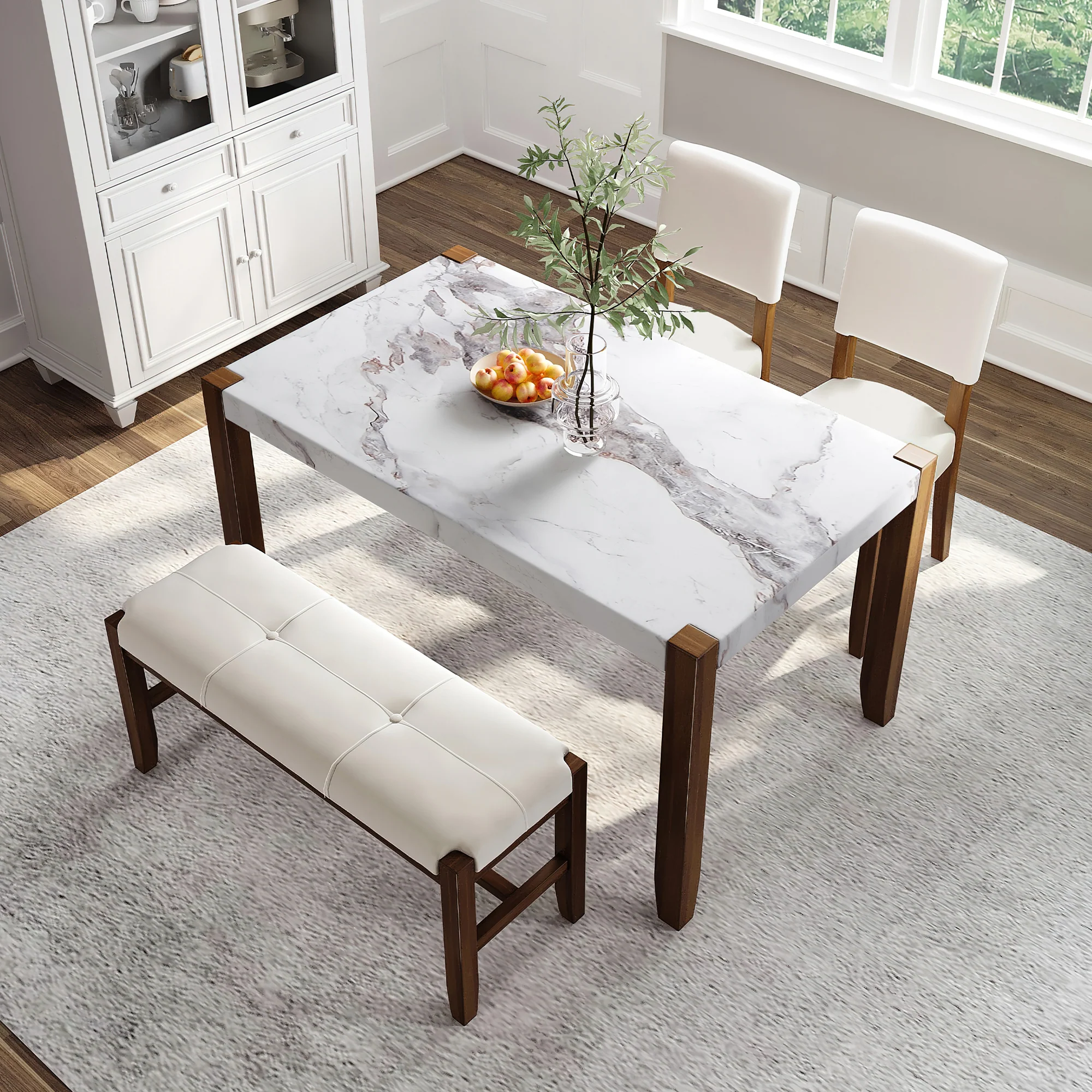 Walker Edison | Faux Marble 4-Piece Modern 46' Dining Set