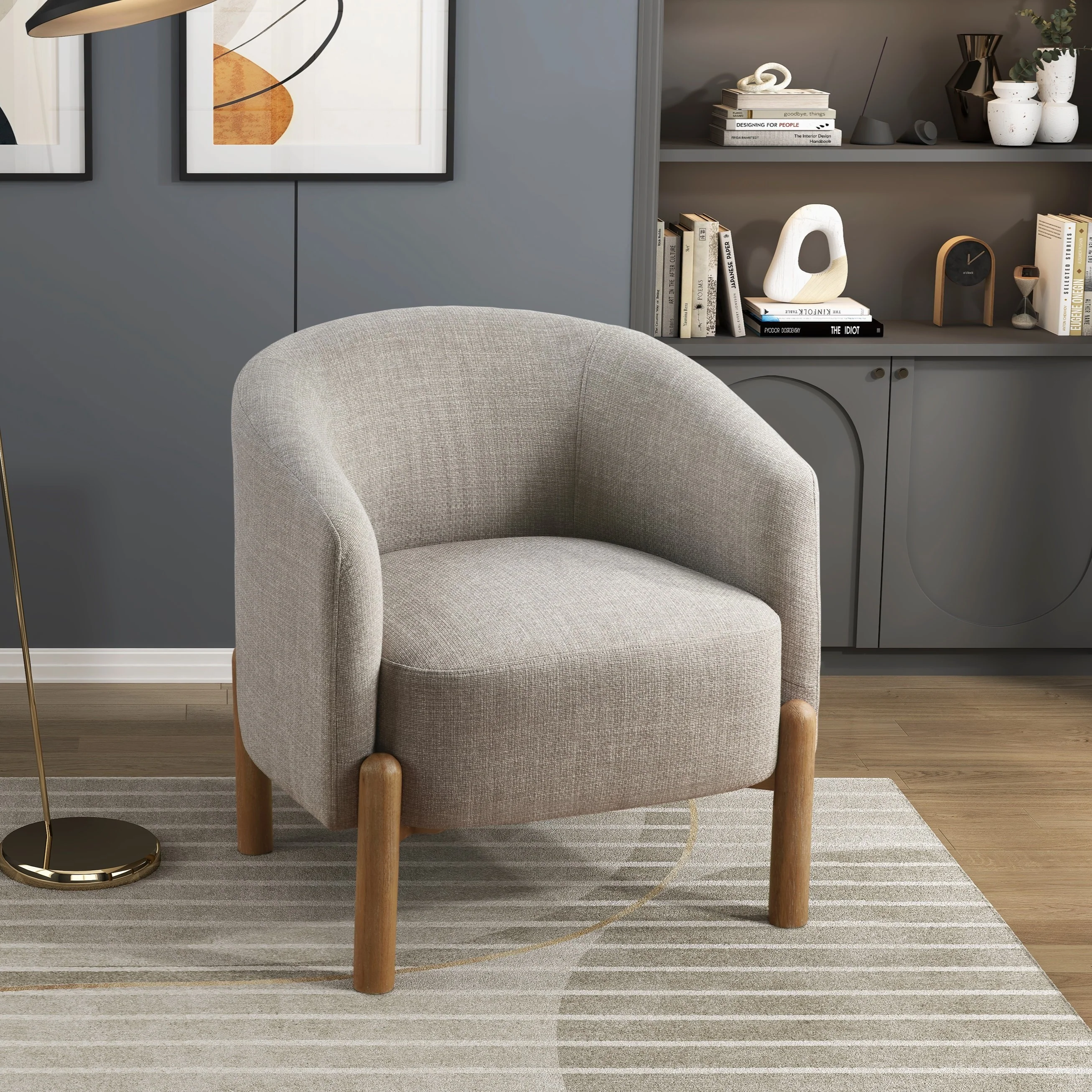 Walker Edison | Contemporary Style Accent Chair with Solid Wood Legs