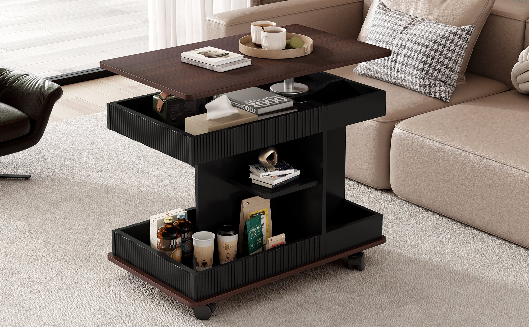 Walker Edison | Modern Multifunctional Adjustable Side Table with Lift-Top