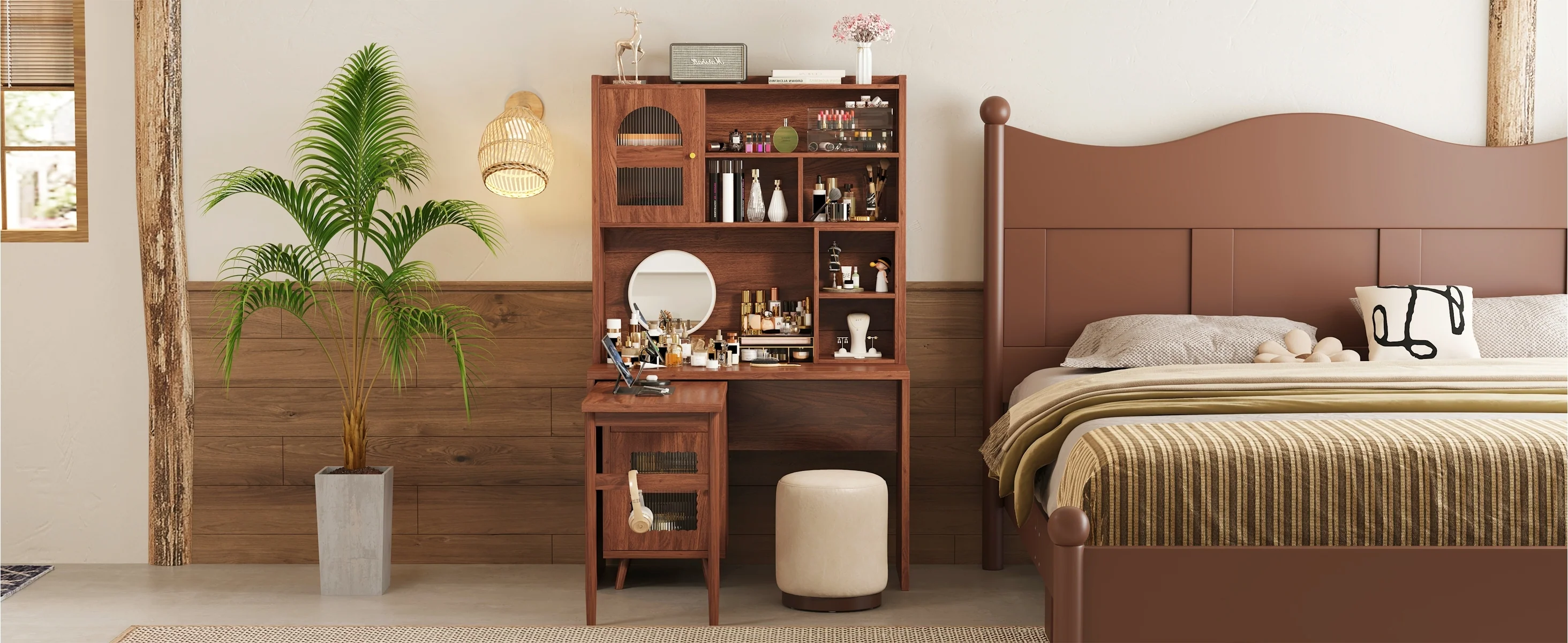 Walker Edison | Computer Desk with 90 Degree Rotating Desktop and Storage