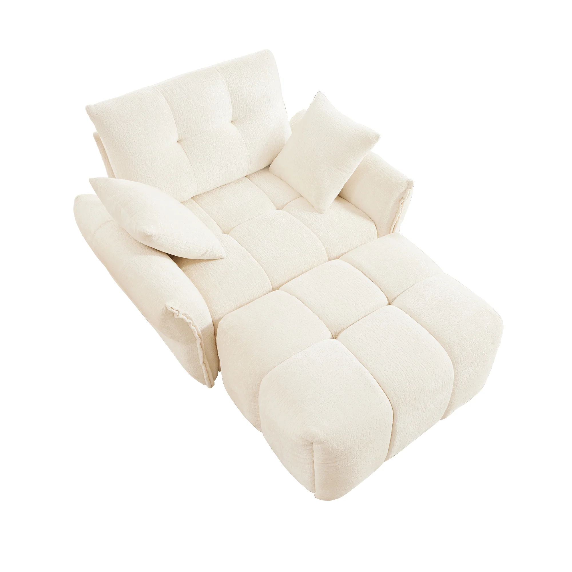 Walker Edison | Modern Tufted Ergonomic White Chenille Accent Chair with Ottoman Set