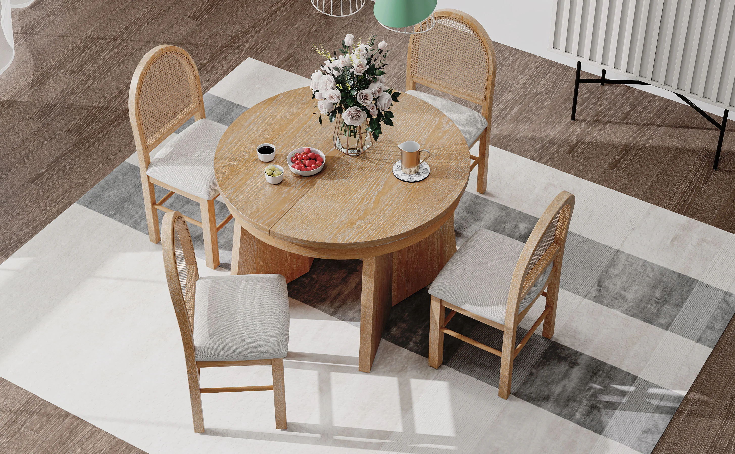 Walker Edison | Extendable 5-Piece Round Dining Table Set for 4