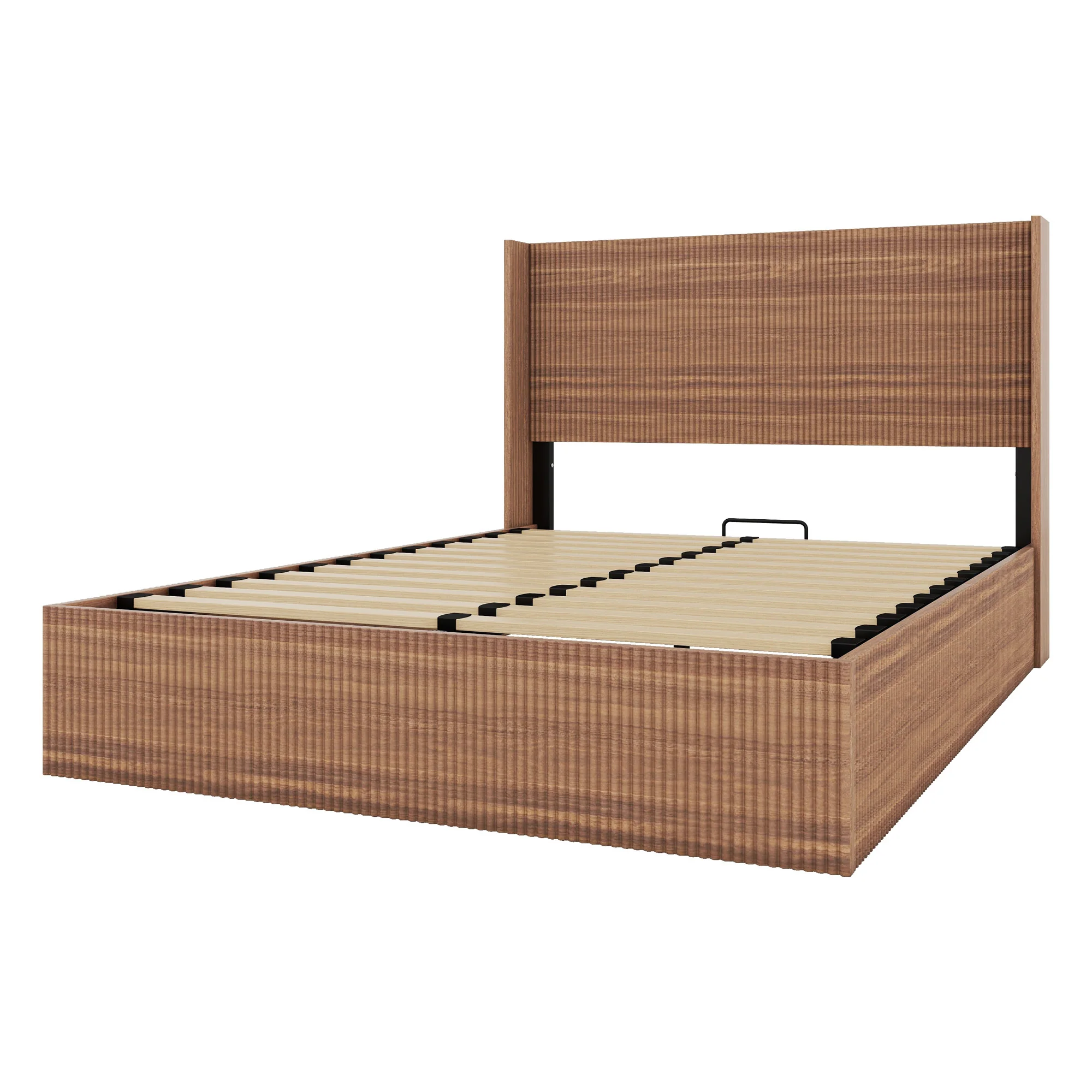Walker Edison | Queen Modern Grooved Undulating Lift Storage Bedframe