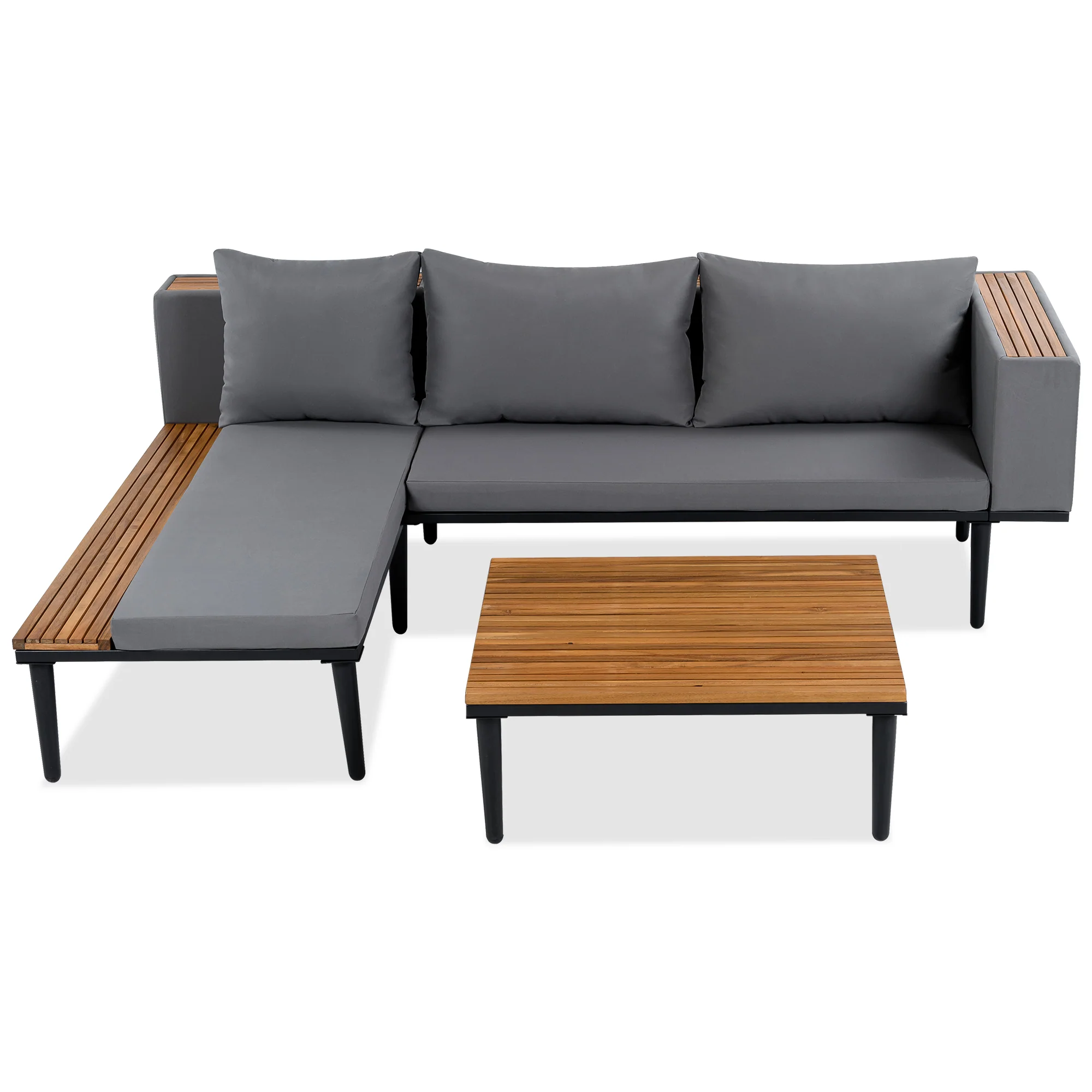 Walker Edison | Acacia Wood Outdoor Patio Sofa Set with Side Table