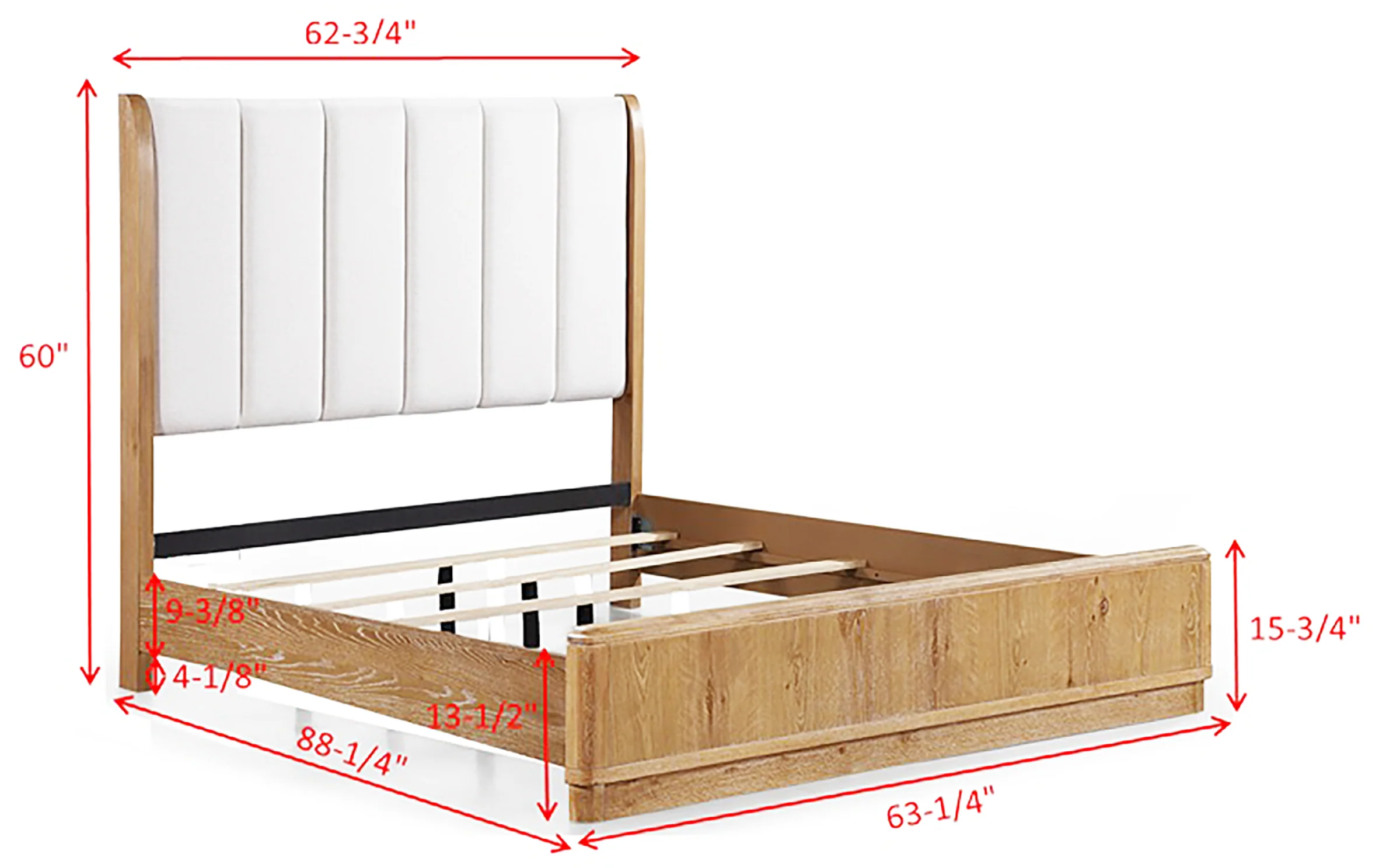 Walker Edison | Queen Upholstered Headboard with Rich Natural Wood Finish Platform