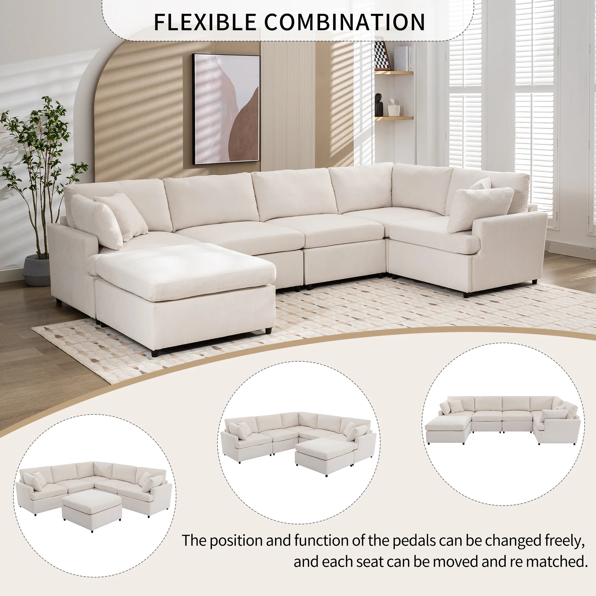 Walker Edison | Classic Modern Modular Sectional Sofa with Ottoman