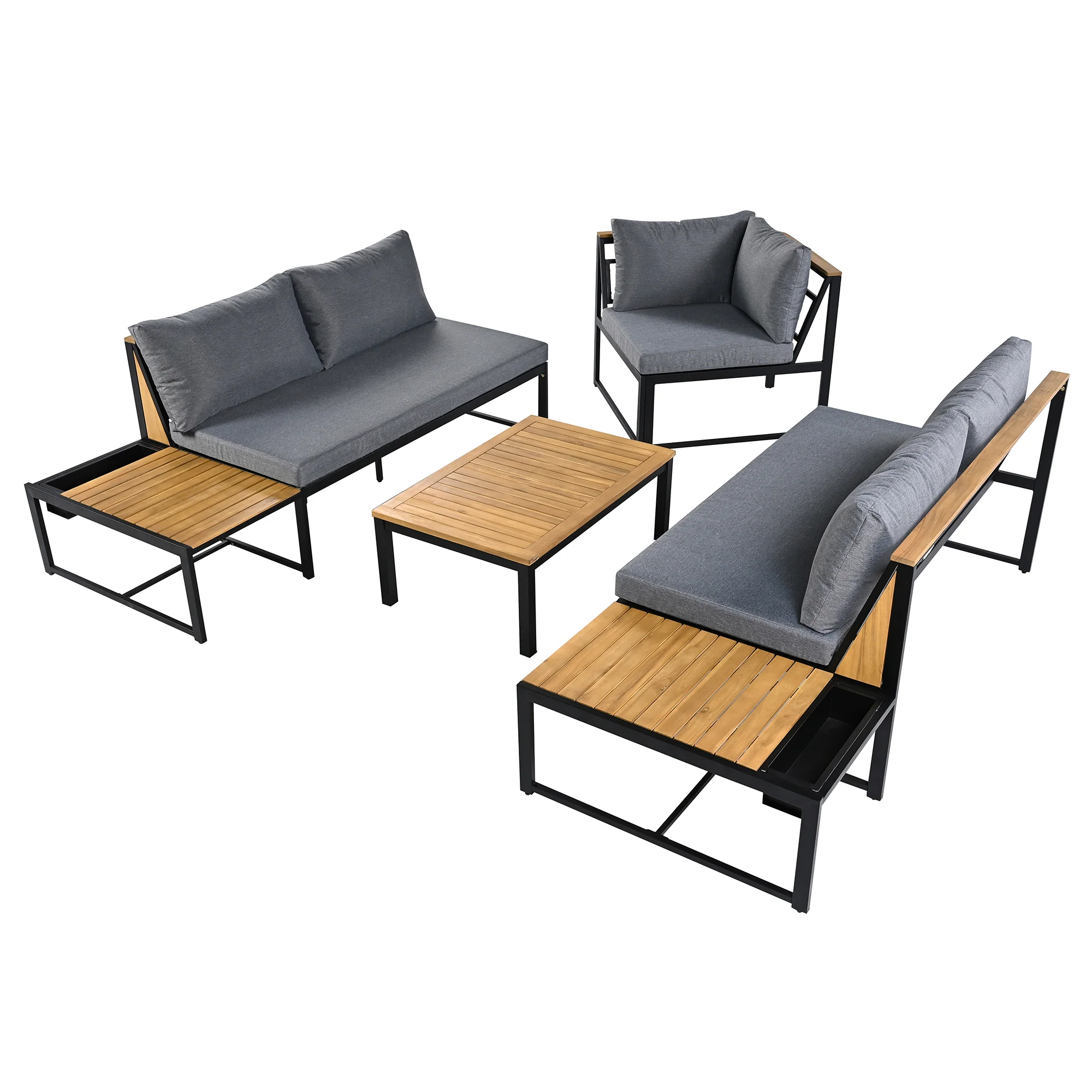 Walker Edison | 4 Pieces Outdoor Patio Sofa Sectional Set with Coffee and Side Tables