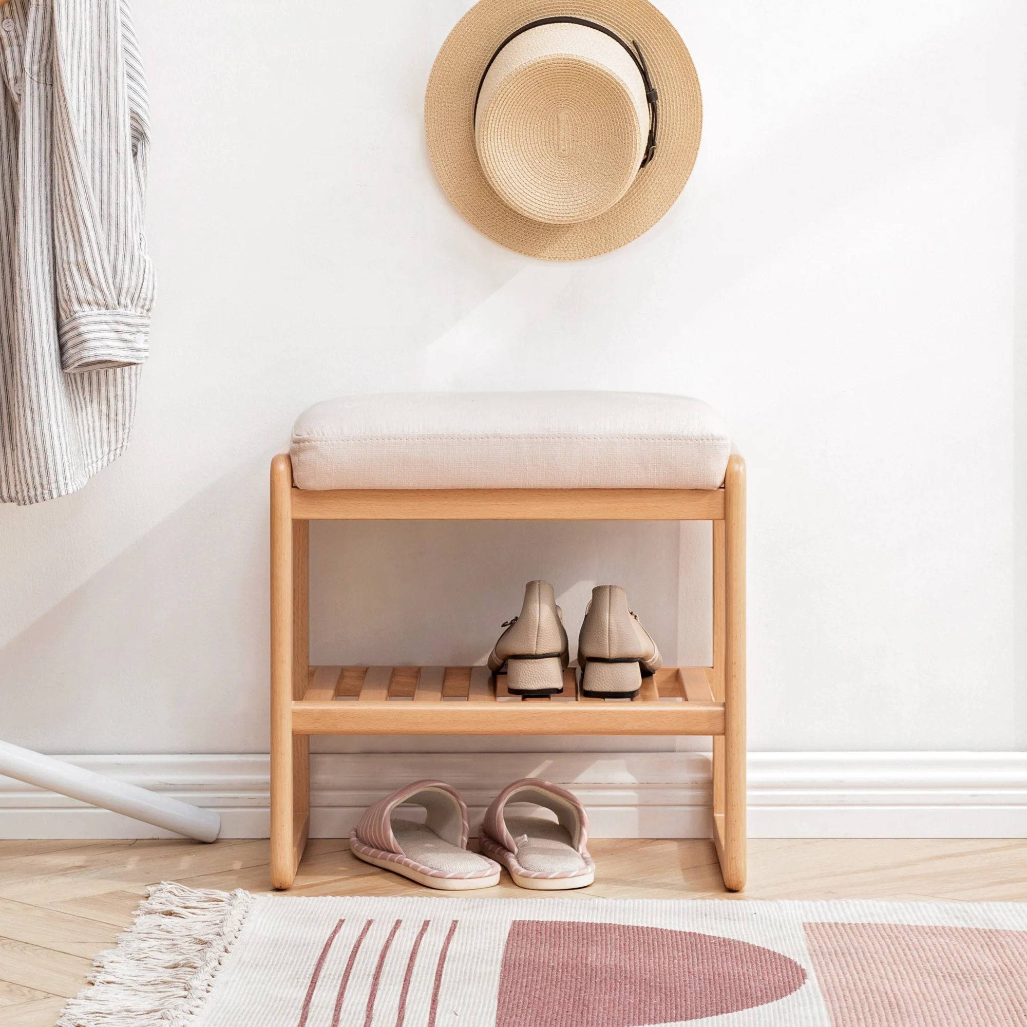 Walker Edison | Natural Solid Wood Entryway Shoe Bench