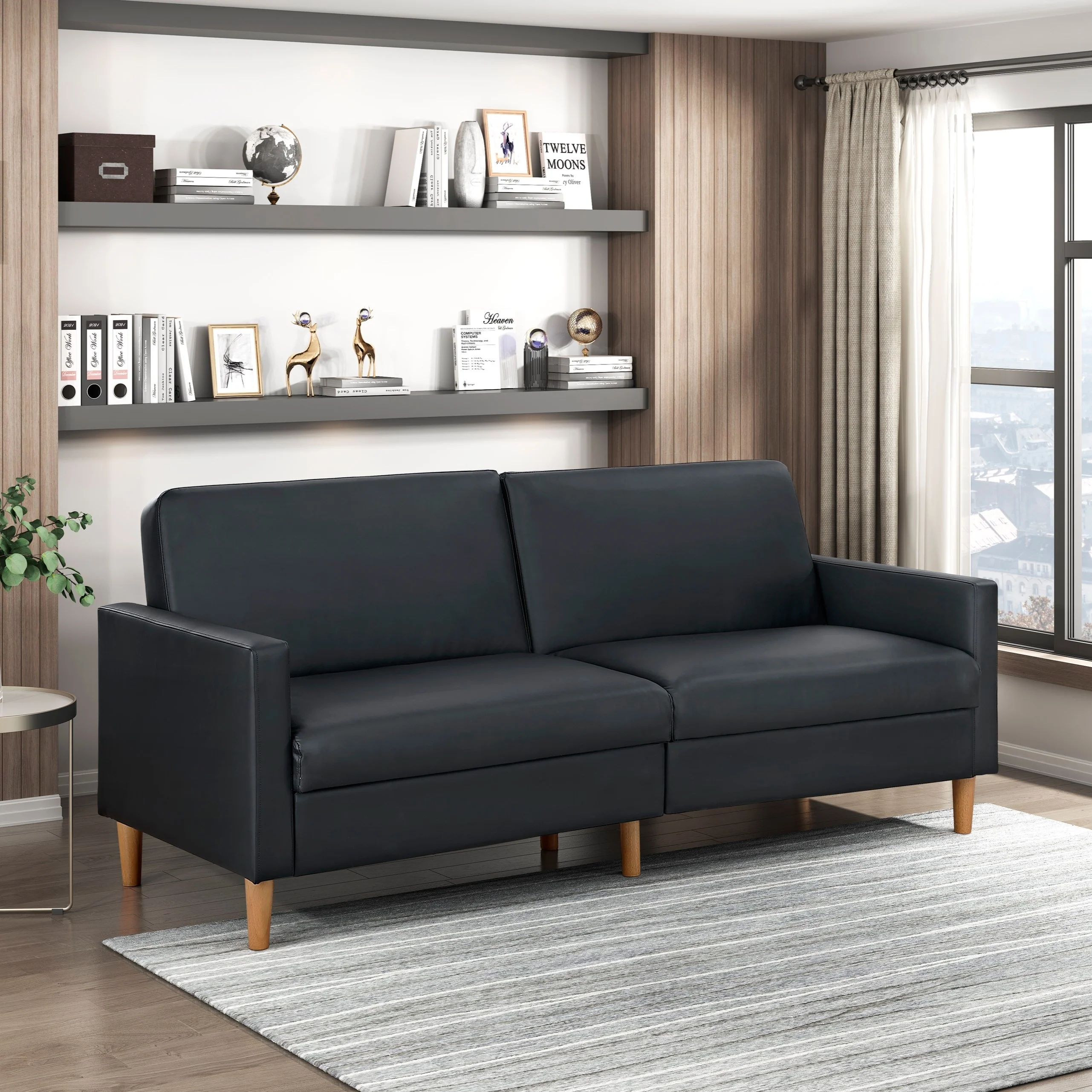 Walker Edison | Faux Leather Convertible Sleeper Sofa