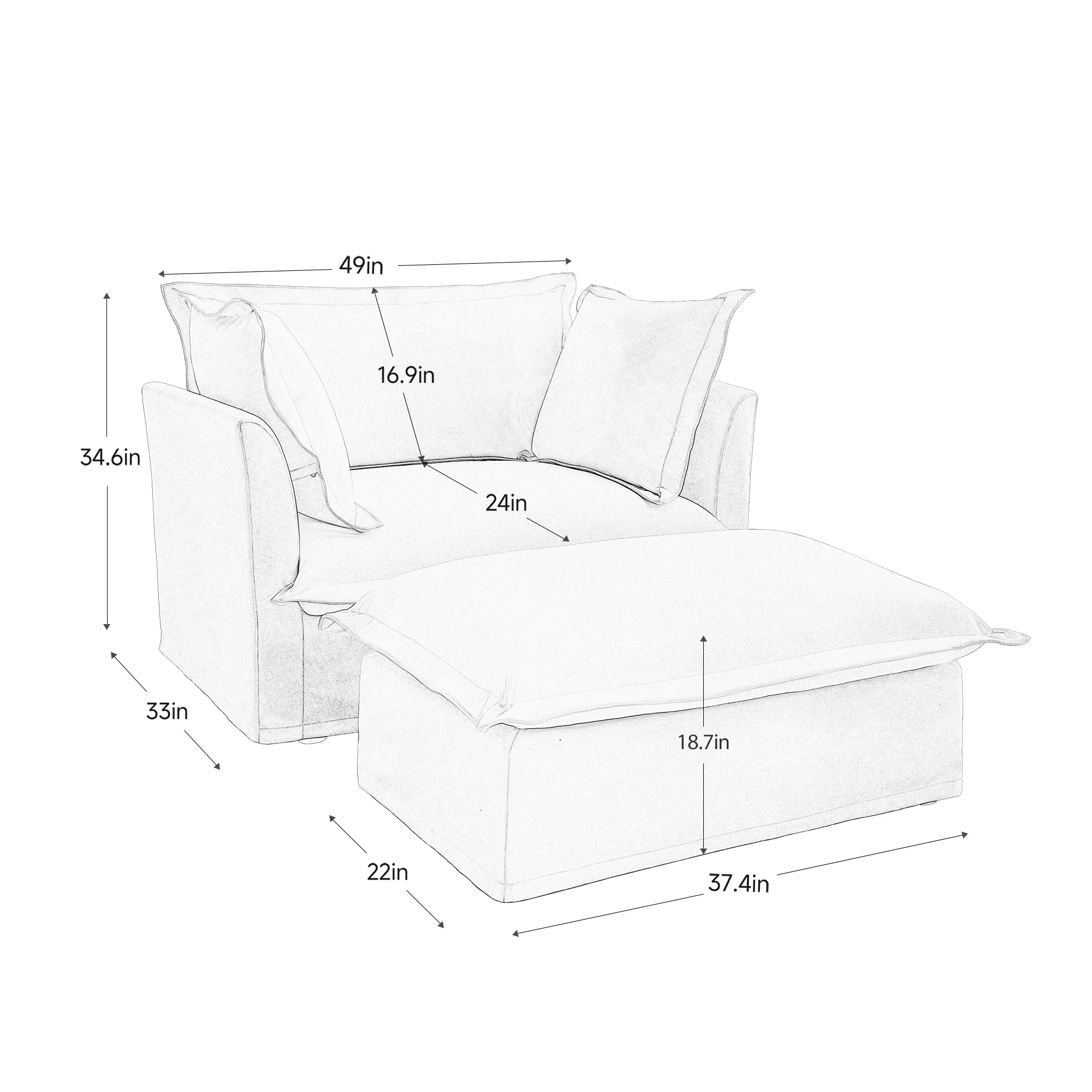 Walker Edison | Removable Slipcovered Accent Chair with Ottoman