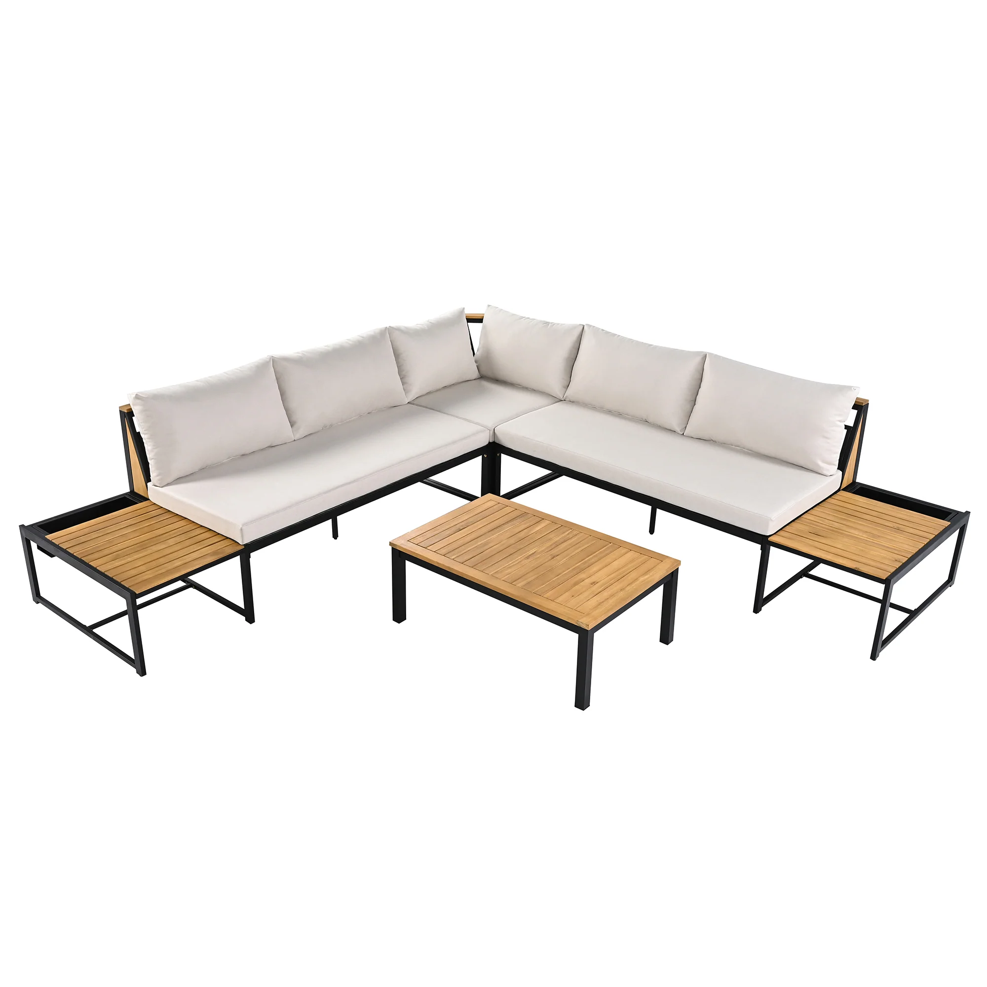 Walker Edison | 4 Pieces Outdoor Patio Sofa Sectional Set with Coffee and Side Tables