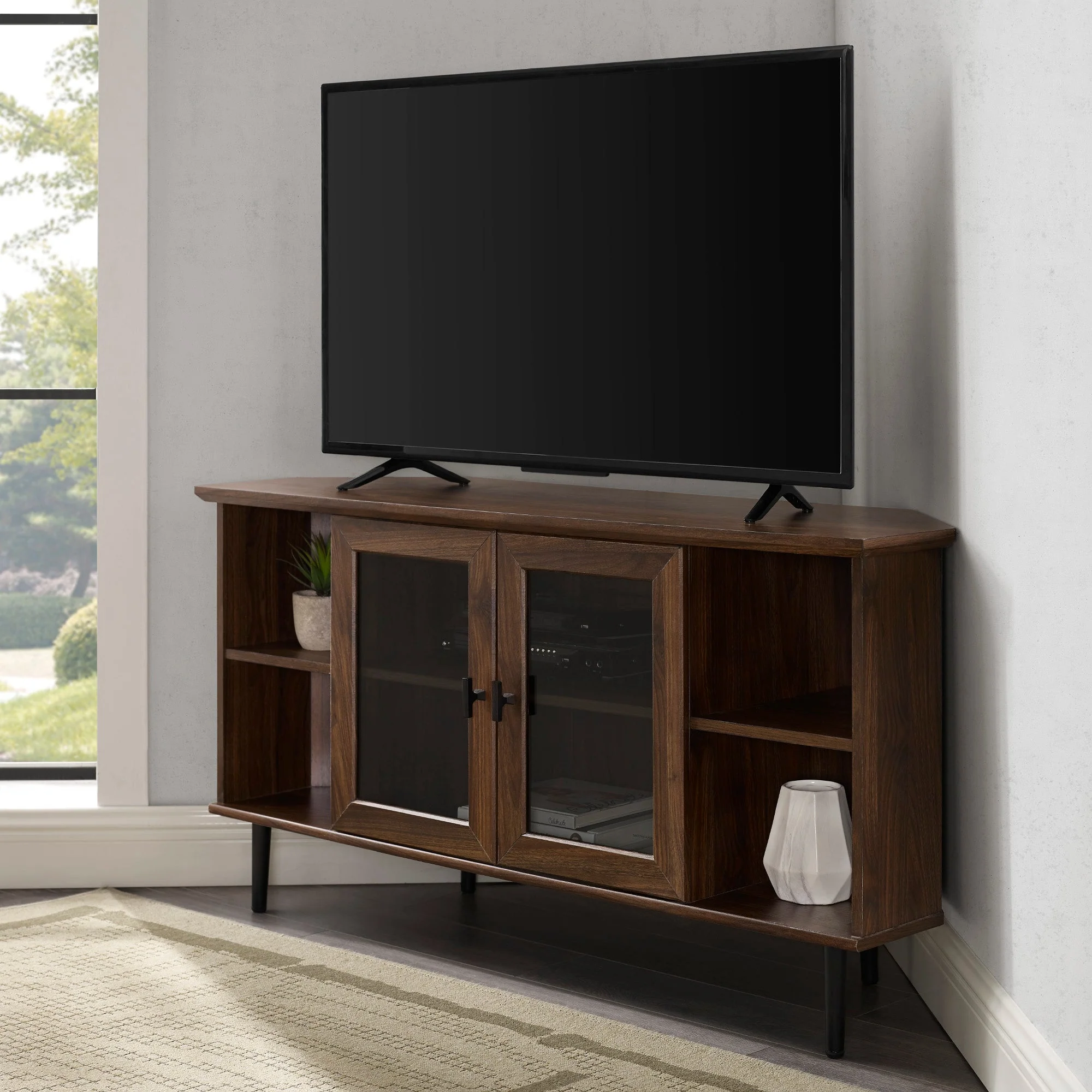Clyde 48 Simple Glass Door Corner TV Stand