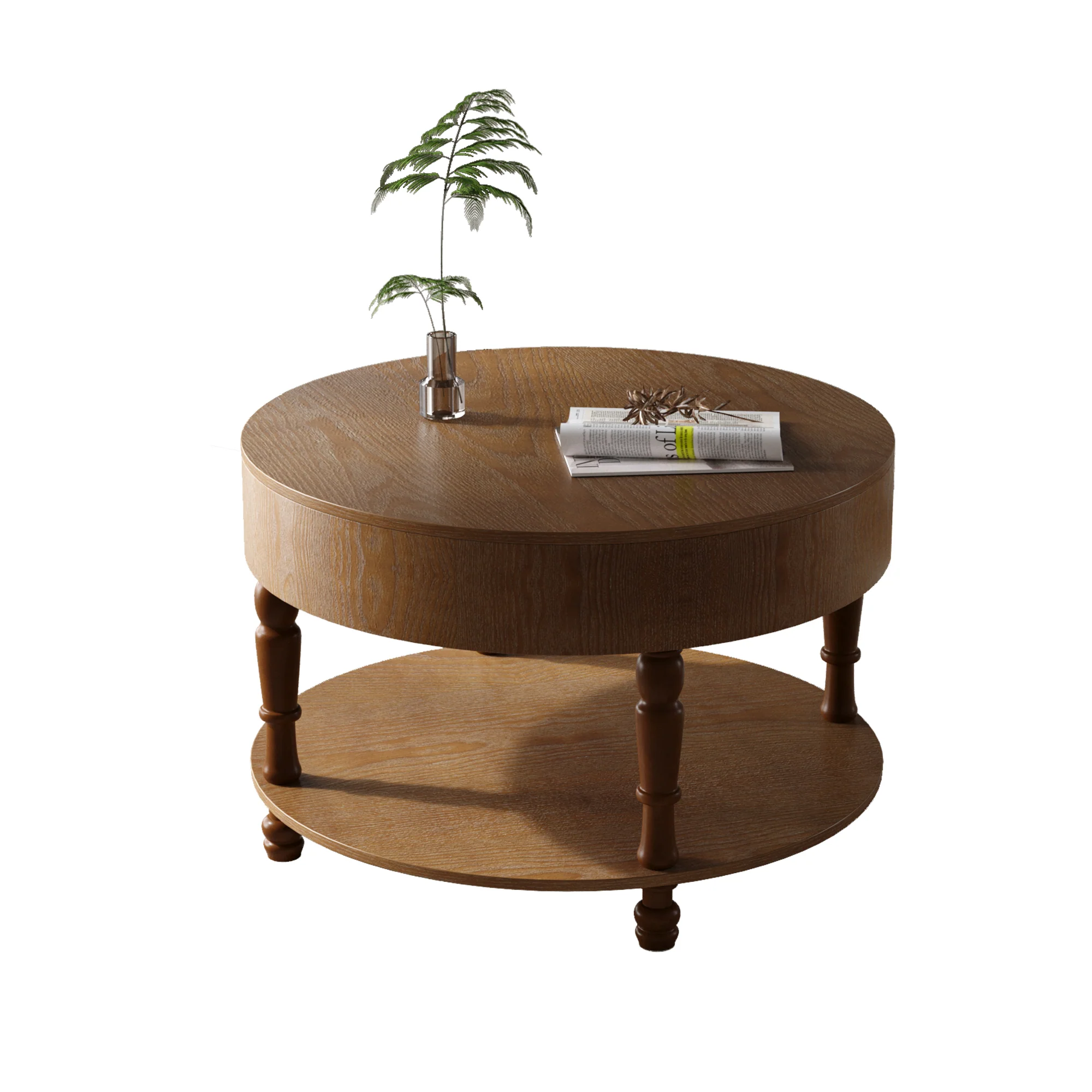Walker Edison | Elevated Traditional 31.5' Round Coffee Table with Dual Storage