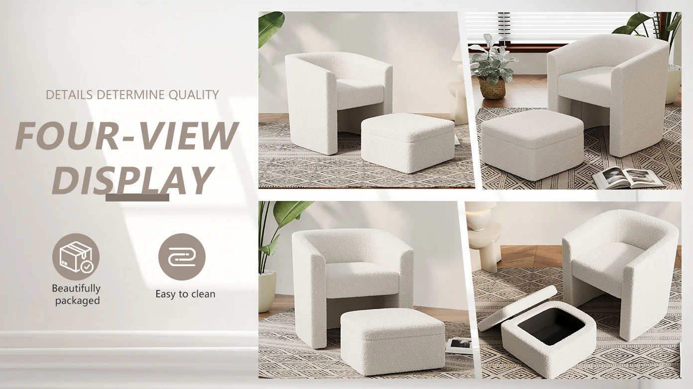 Walker Edison | Velvet Modern Accent chair and Footstool with Storage Set