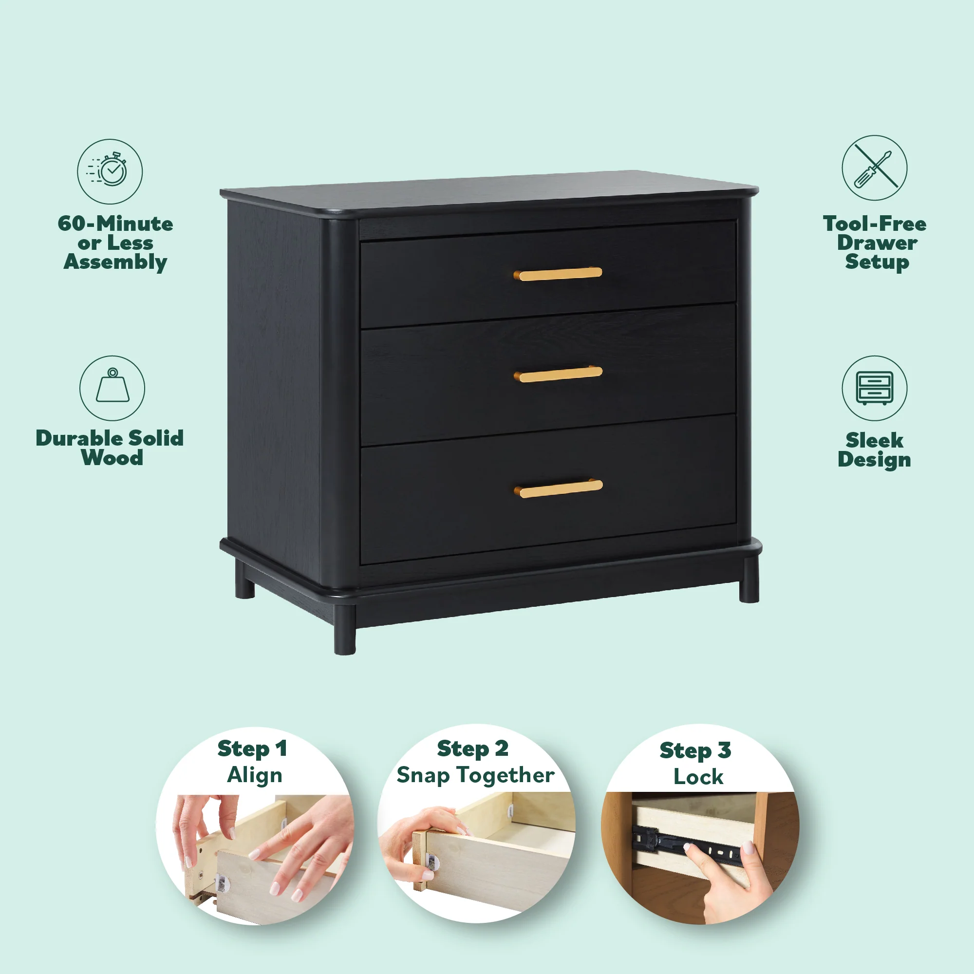 Annette Contemporary 3-Drawer Wood Nightstand