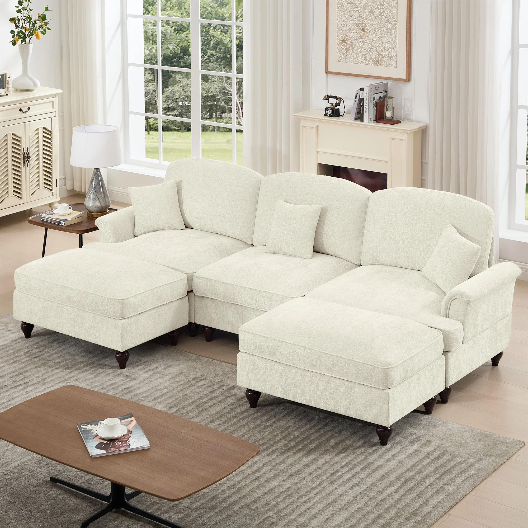 Walker Edison | 2 in 1 Classic Traditional Style Sectional Sofa with Removable Ruffles Pleats Skirts