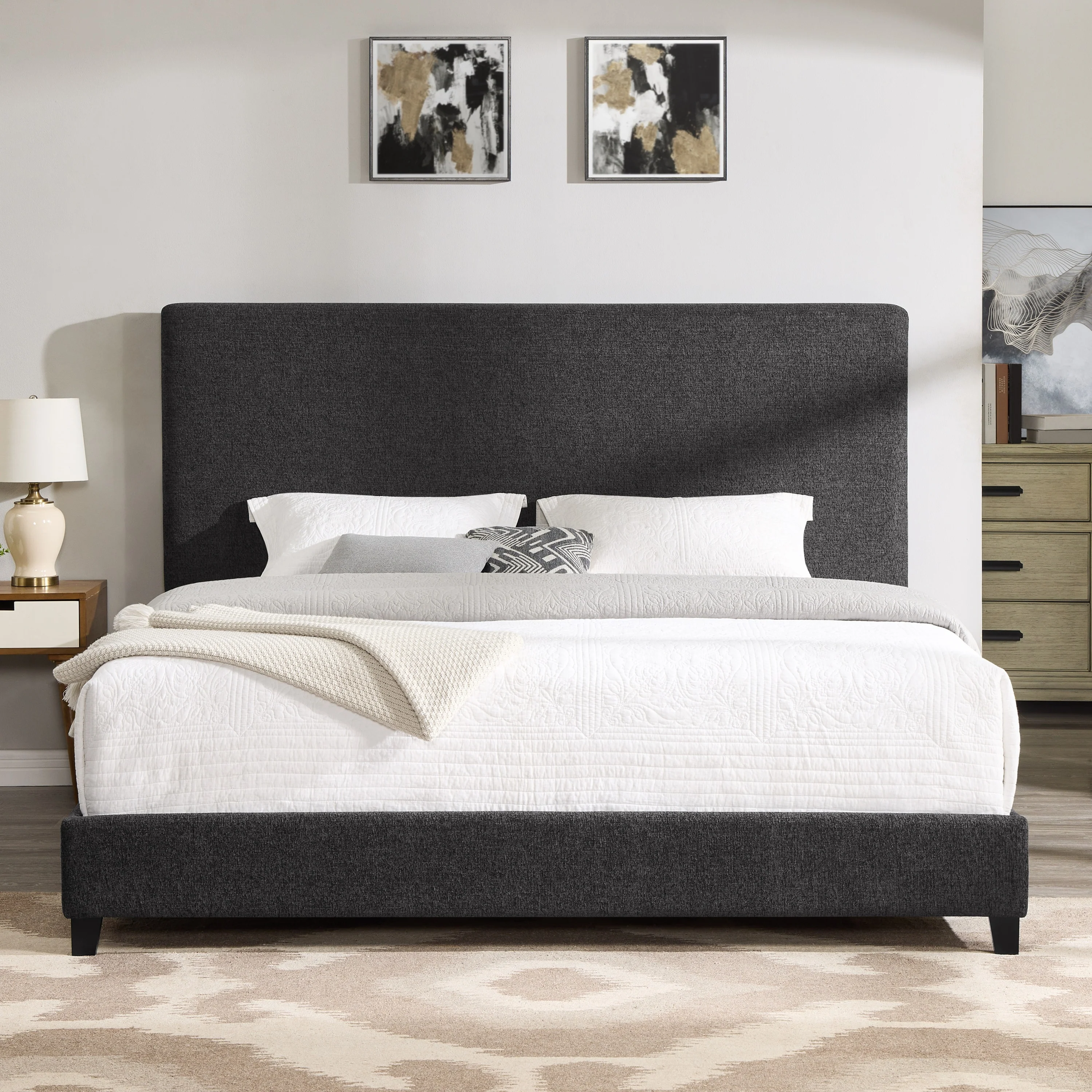 Walker Edison | King Size Charcoal Grey Upholstered Platform Bed