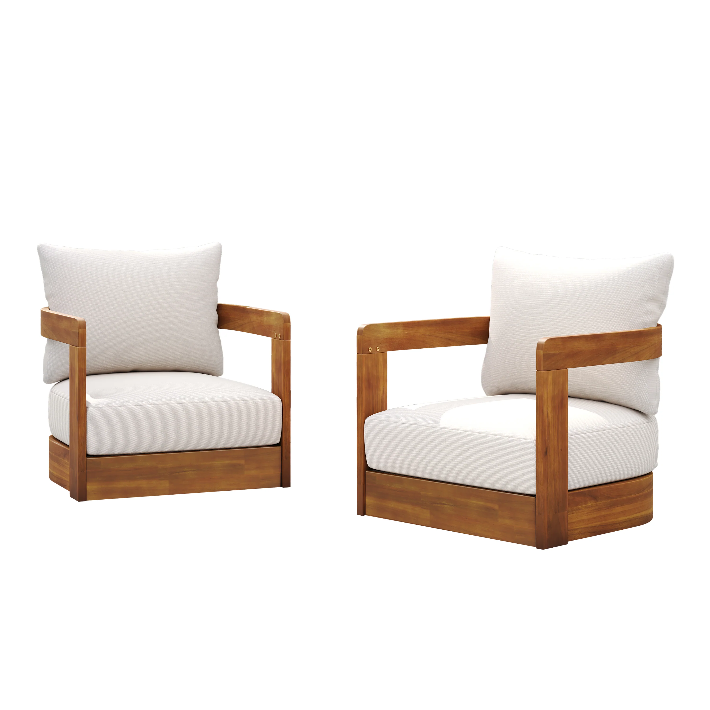 Walker Edison | Set of 2 Premium Acacia Wood Curve Design Outdoor Club Chairs