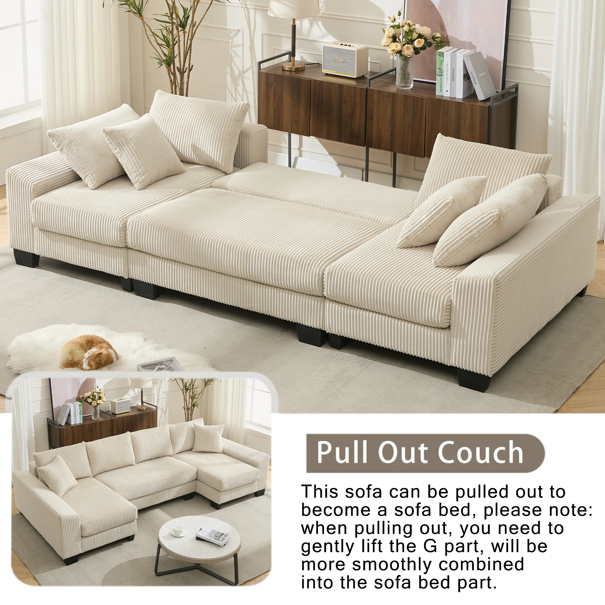 Walker Edison | Corduroy Pull Out 114' Sleeper Sofa Bed